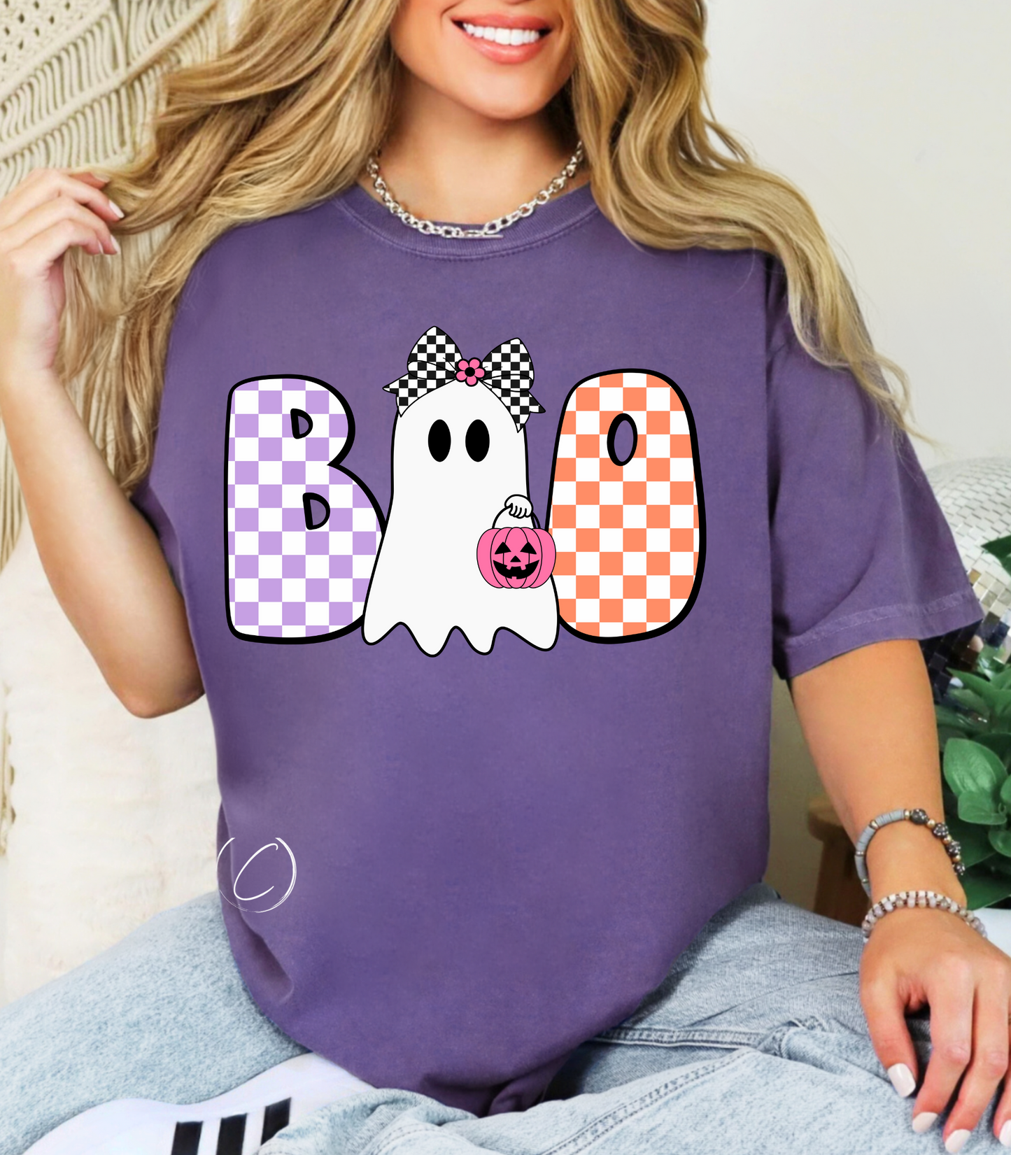Checkered Ghost Boo Graphic Tee