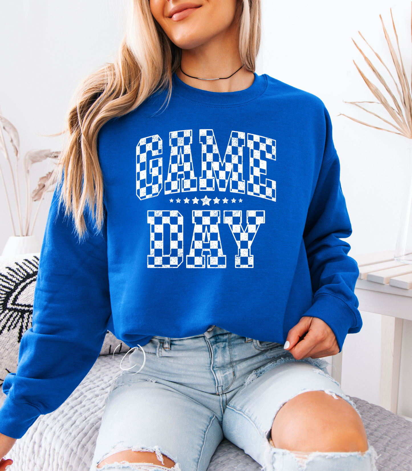 Checkered Distressed Gameday Sweatshirt