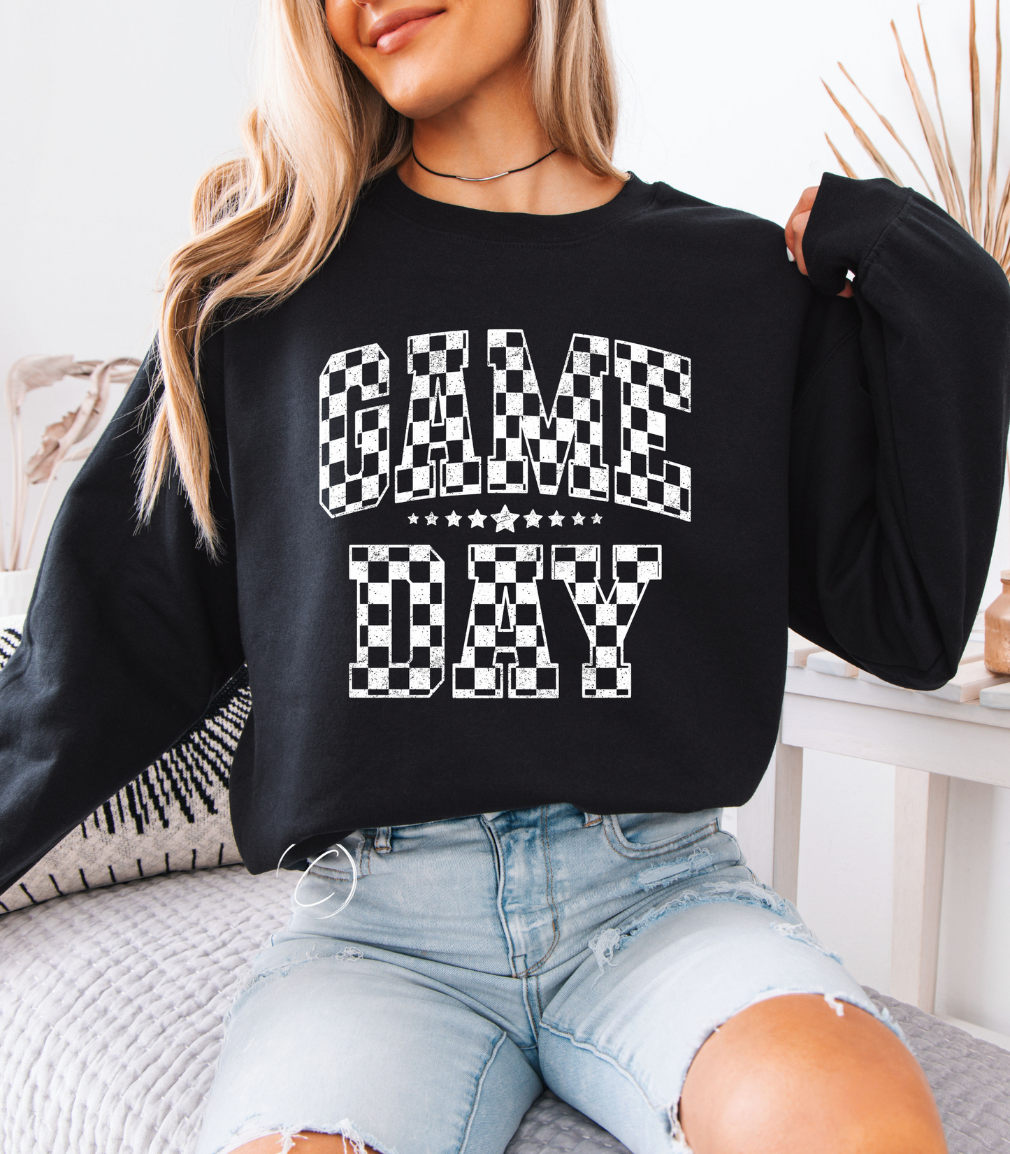 Checkered Distressed Gameday Sweatshirt
