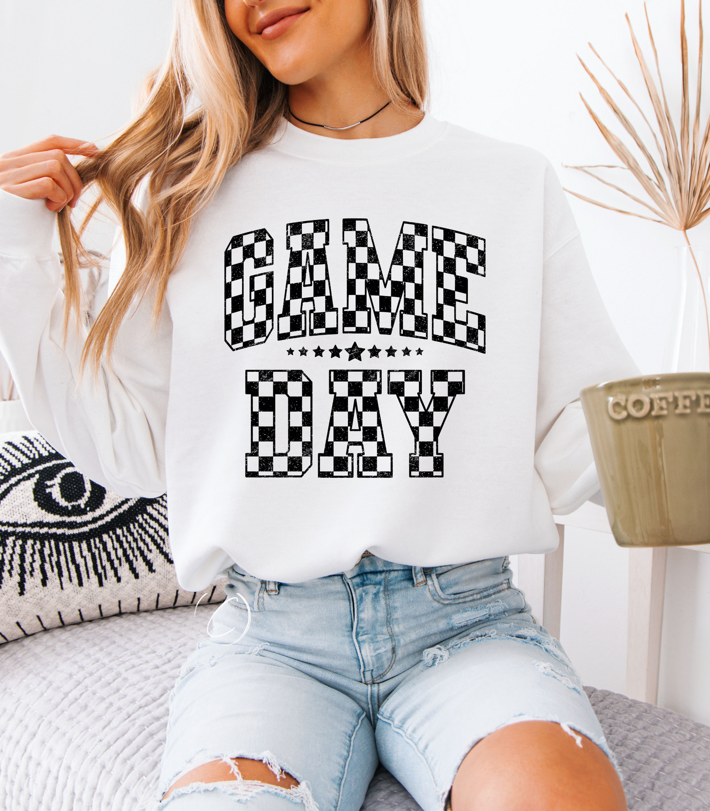 Checkered Distressed Gameday Sweatshirt