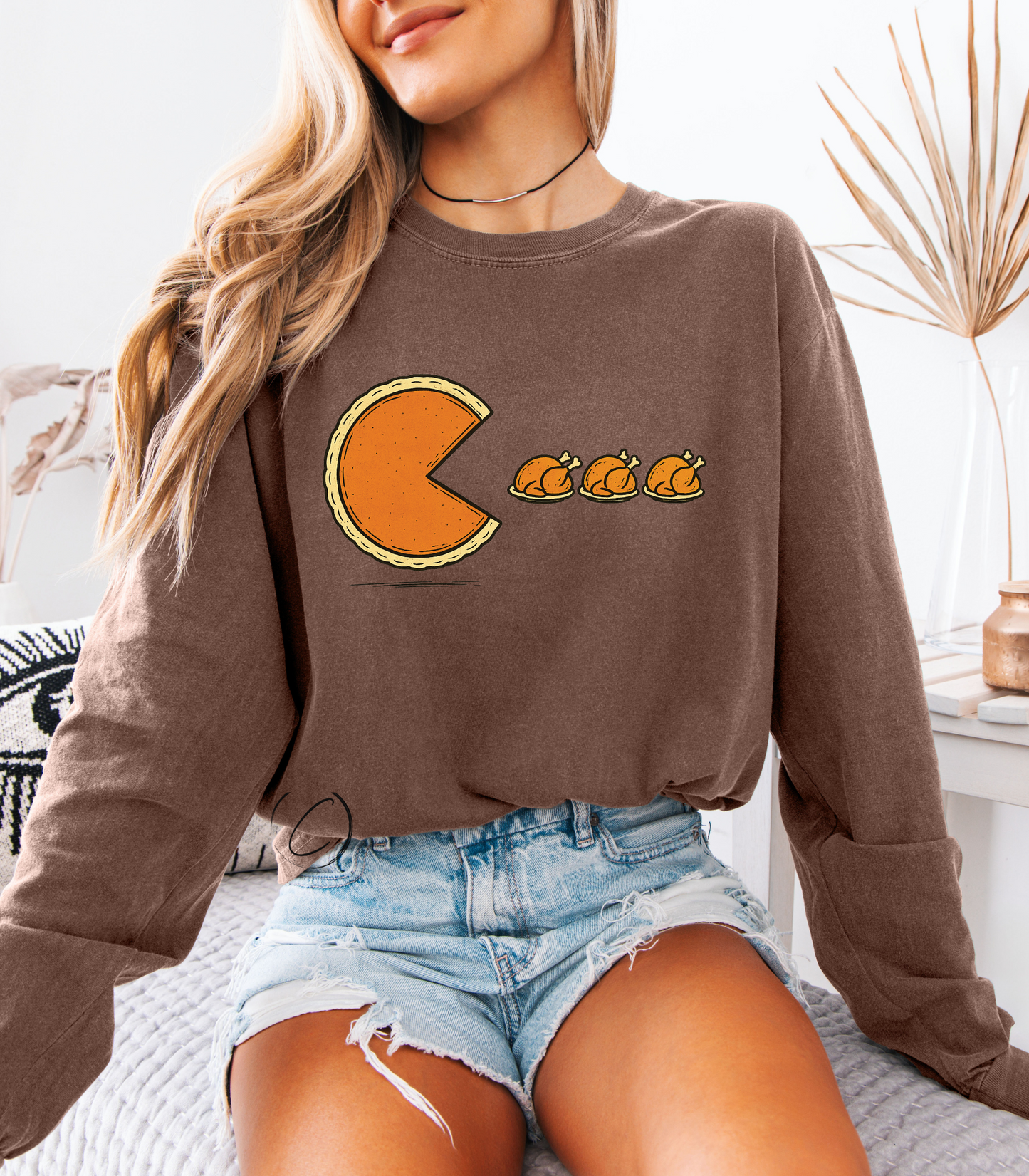 Pie Turkey Chase Long Sleeve Graphic Tee