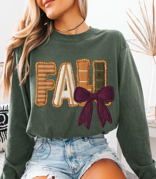 Faux Embroidery FALL Long Sleeve Graphic Tee