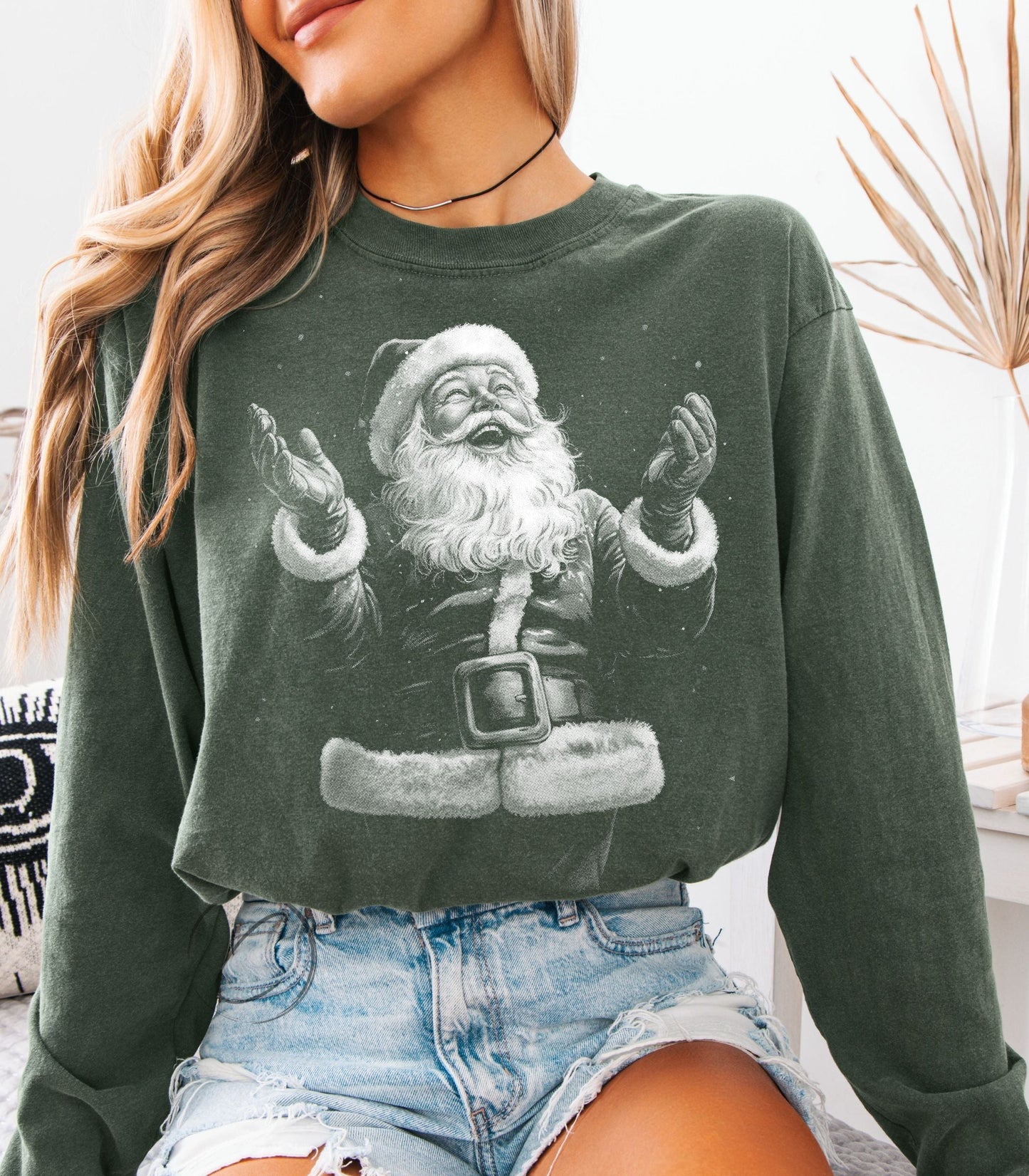 Joy Santa Long Sleeve Graphic Tee