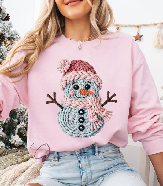 Faux Crochet Yarn Snowman Sweatshirt