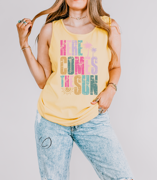 Distressed Here Comes The Sun Graphic Tank Top