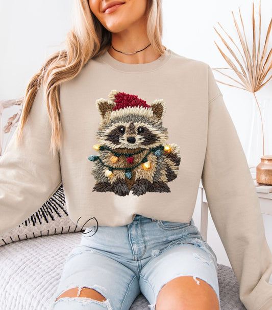 Faux Crochet Festive Feral Racoon Sweatshirt