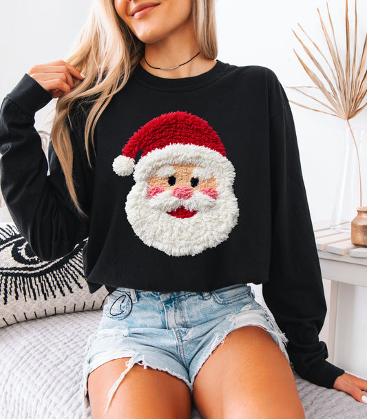 Faux Crochet Santa Long Sleeve Graphic Tee
