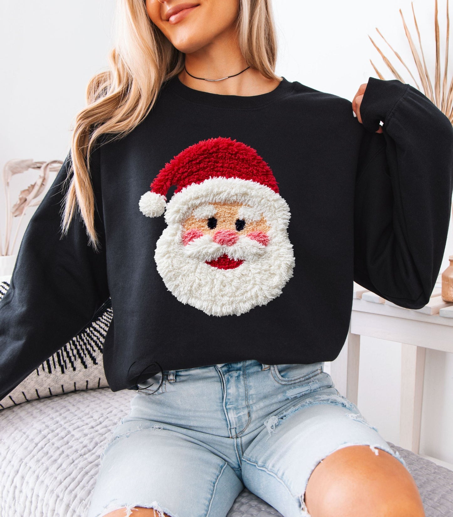 Faux Crochet Santa Sweatshirt