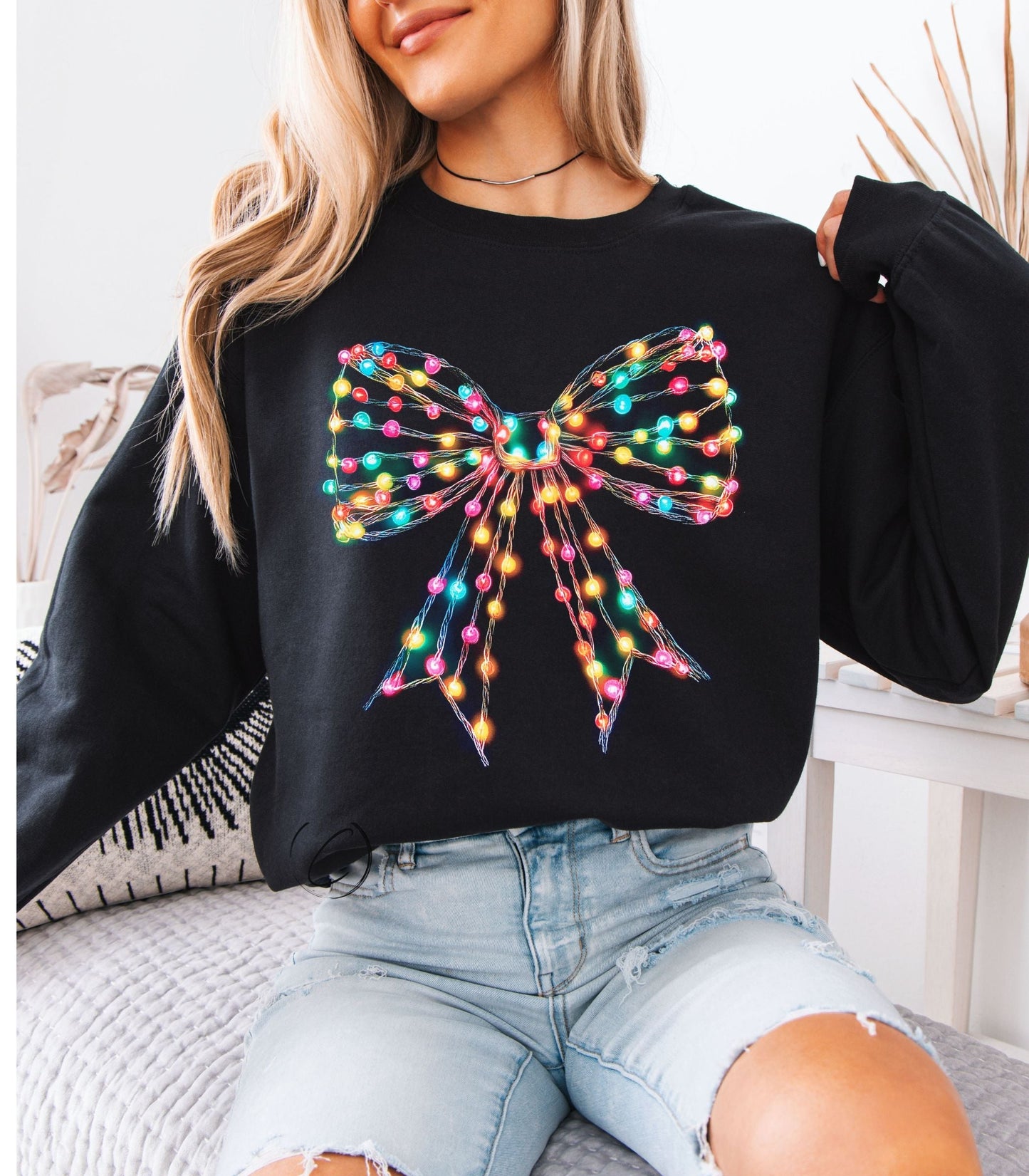 Tangled Christmas Lights Bow Sweatshirt