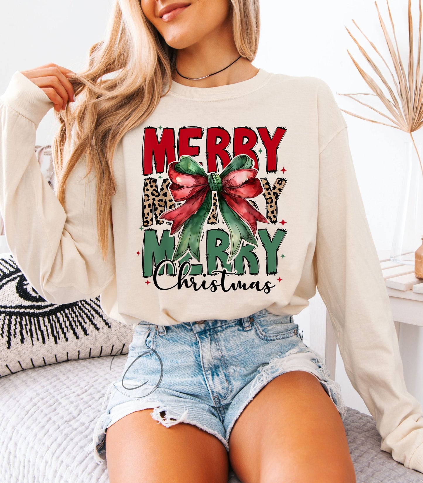 Merry Merry Christmas Leopard Long Sleeve Graphic Tee