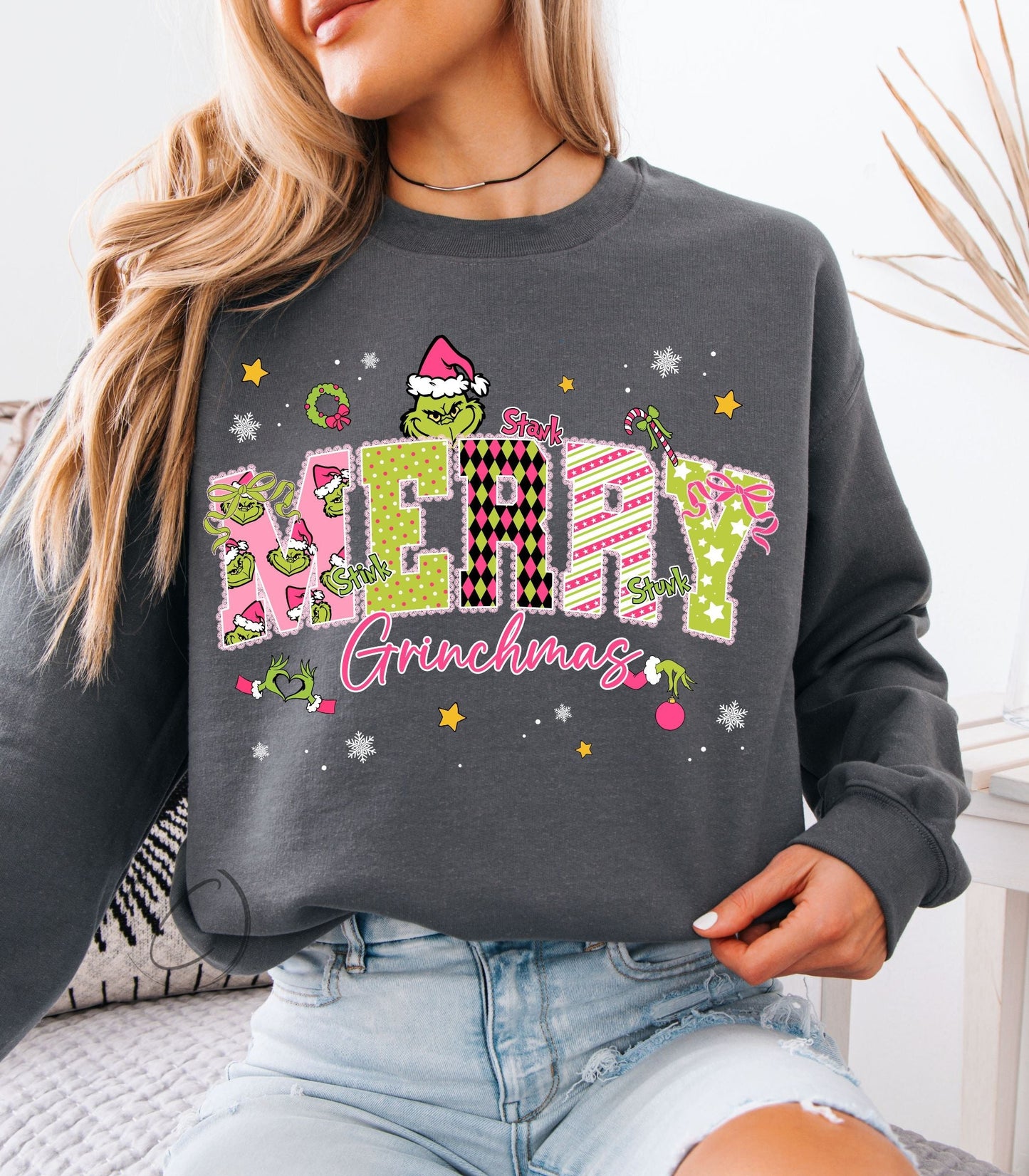 Pink & Green Merry Christmas Sweatshirt