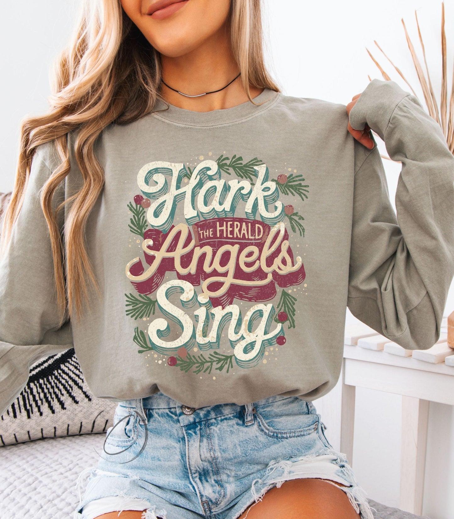 Hark The Herald Angels Sing Long Sleeve Graphic Tee