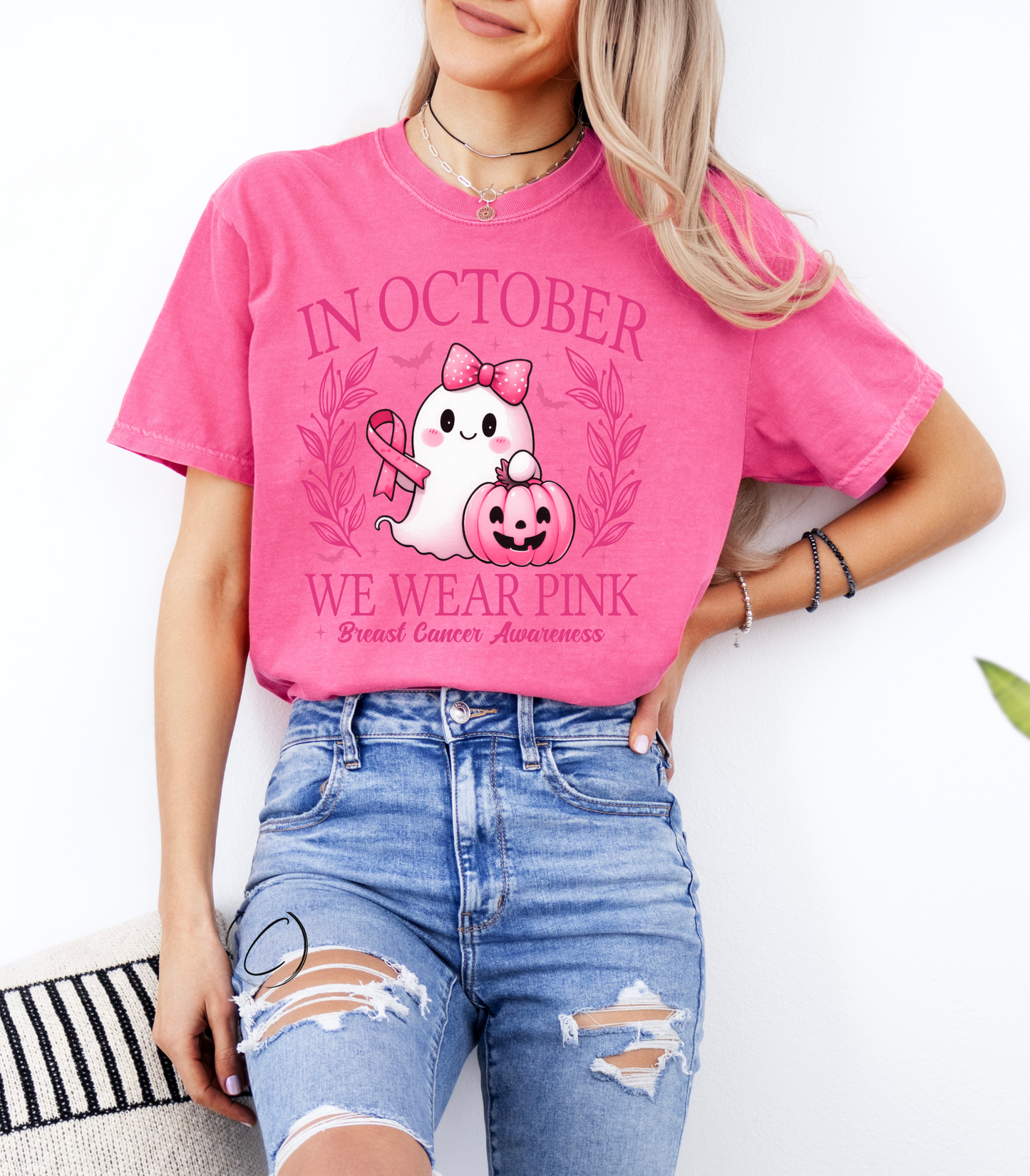 We Wear Pink Halloween Ghost Graphic Tee