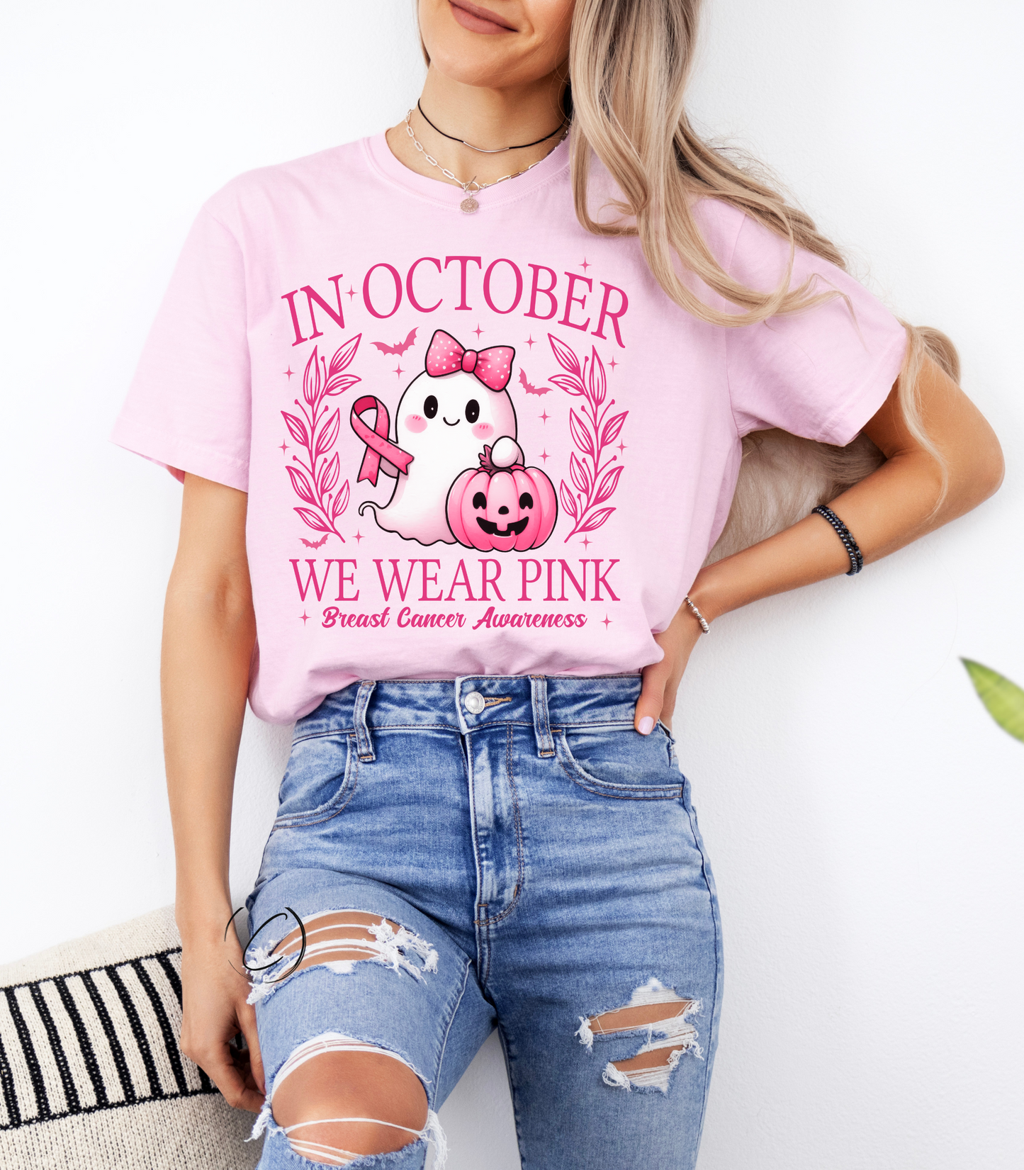 We Wear Pink Halloween Ghost Graphic Tee