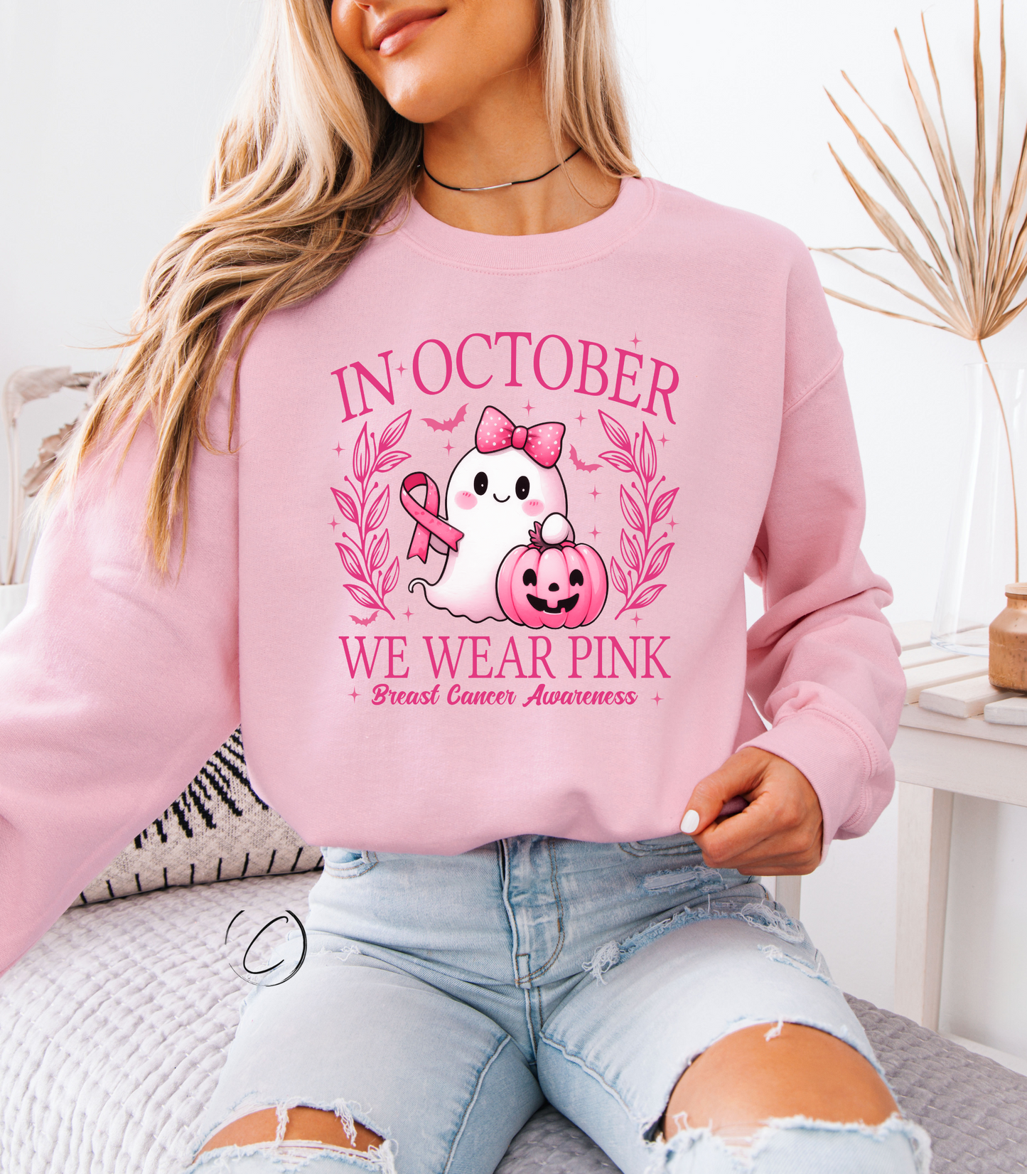 We Wear Pink Halloween Ghost Sweatshirt