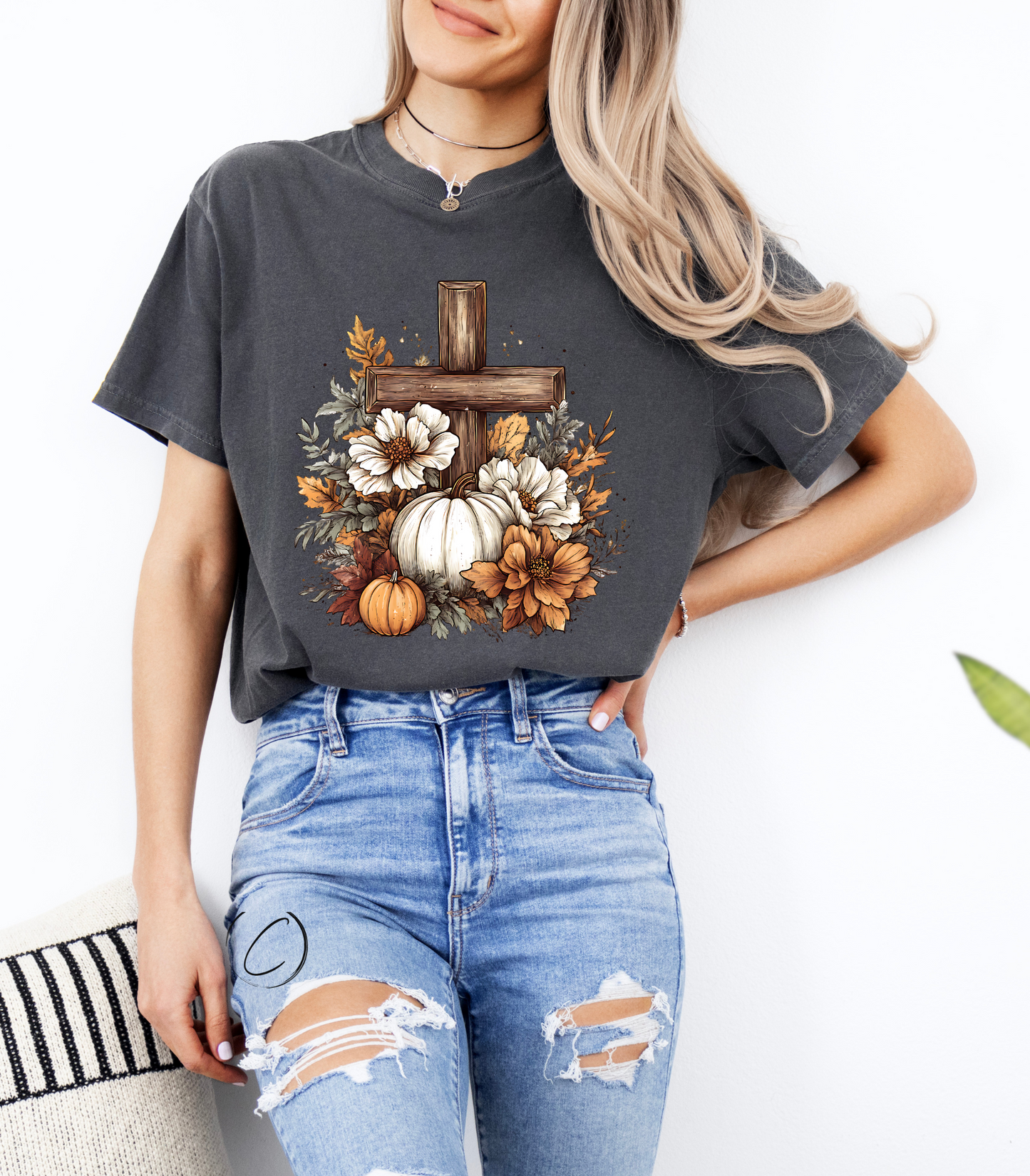 Rustic Floral Pumpkin Cross Graphic Tee