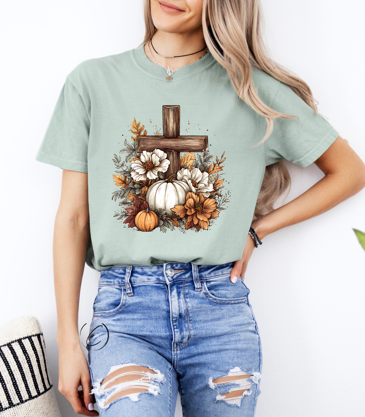 Rustic Floral Pumpkin Cross Graphic Tee