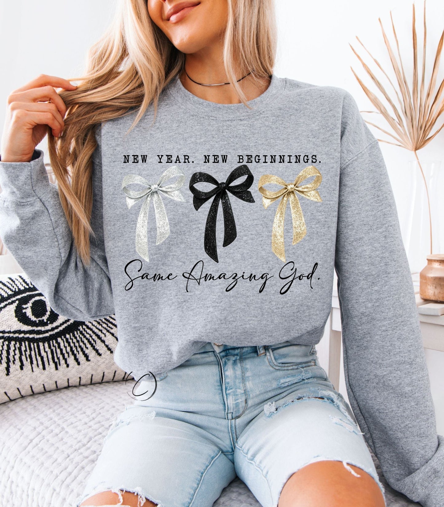 New Year New Beginnings Bow Sweatshirt