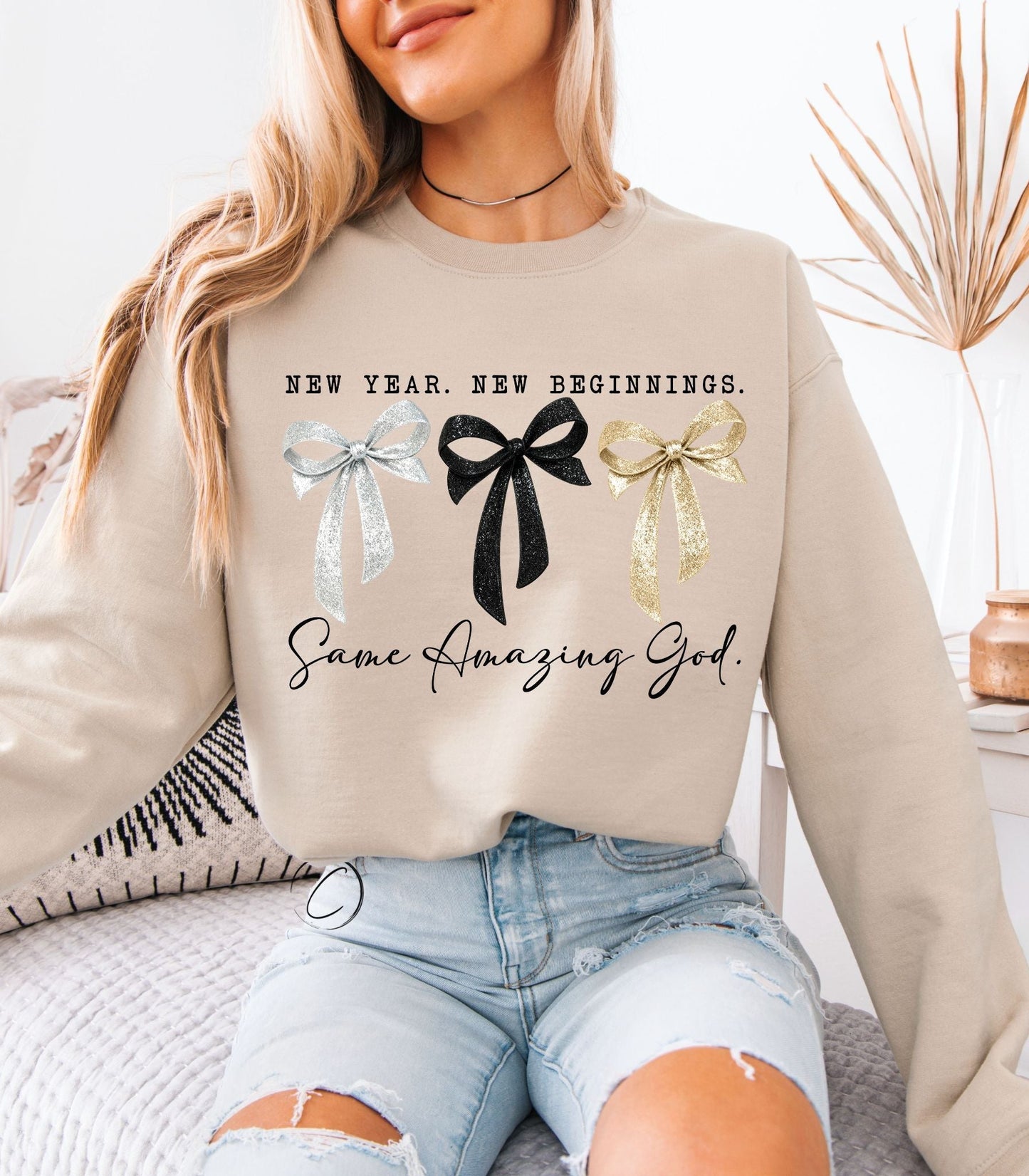 New Year New Beginnings Bow Sweatshirt