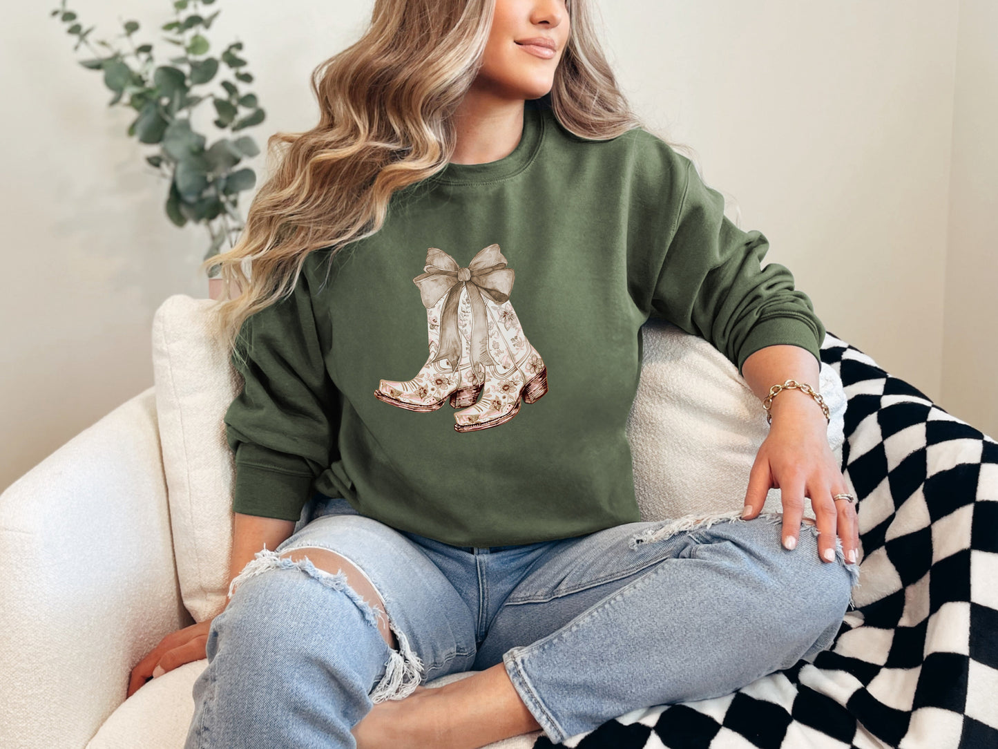Coquette Bow & Boots Sweatshirt