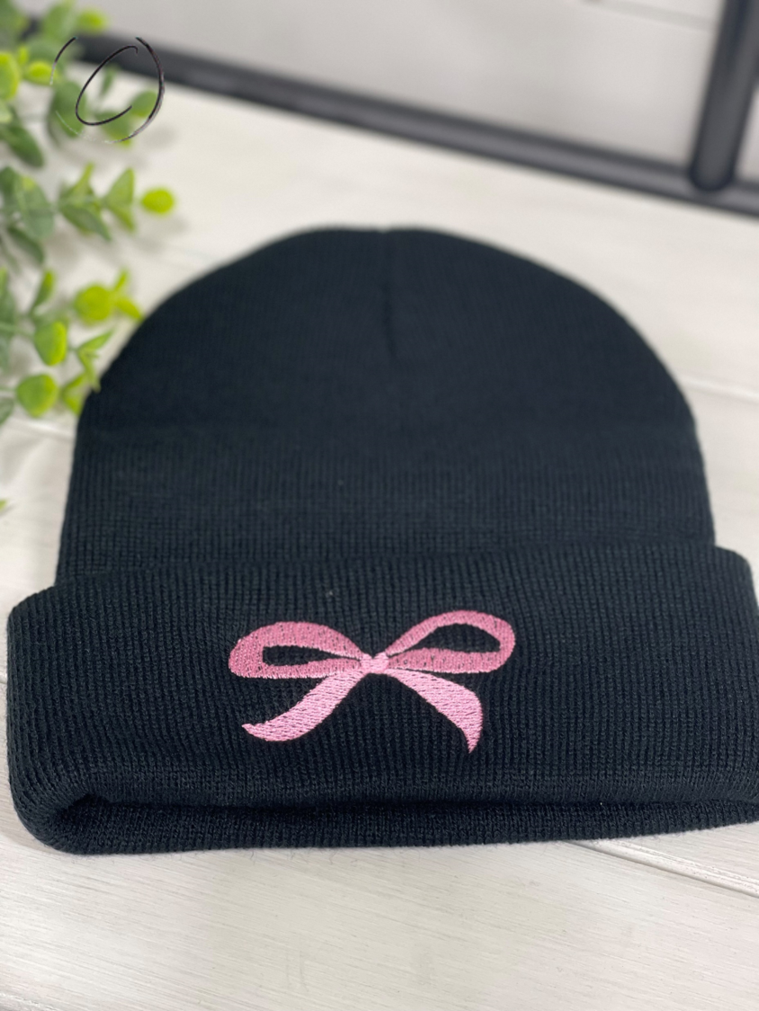 Coquette Bow Embroidered Beanie
