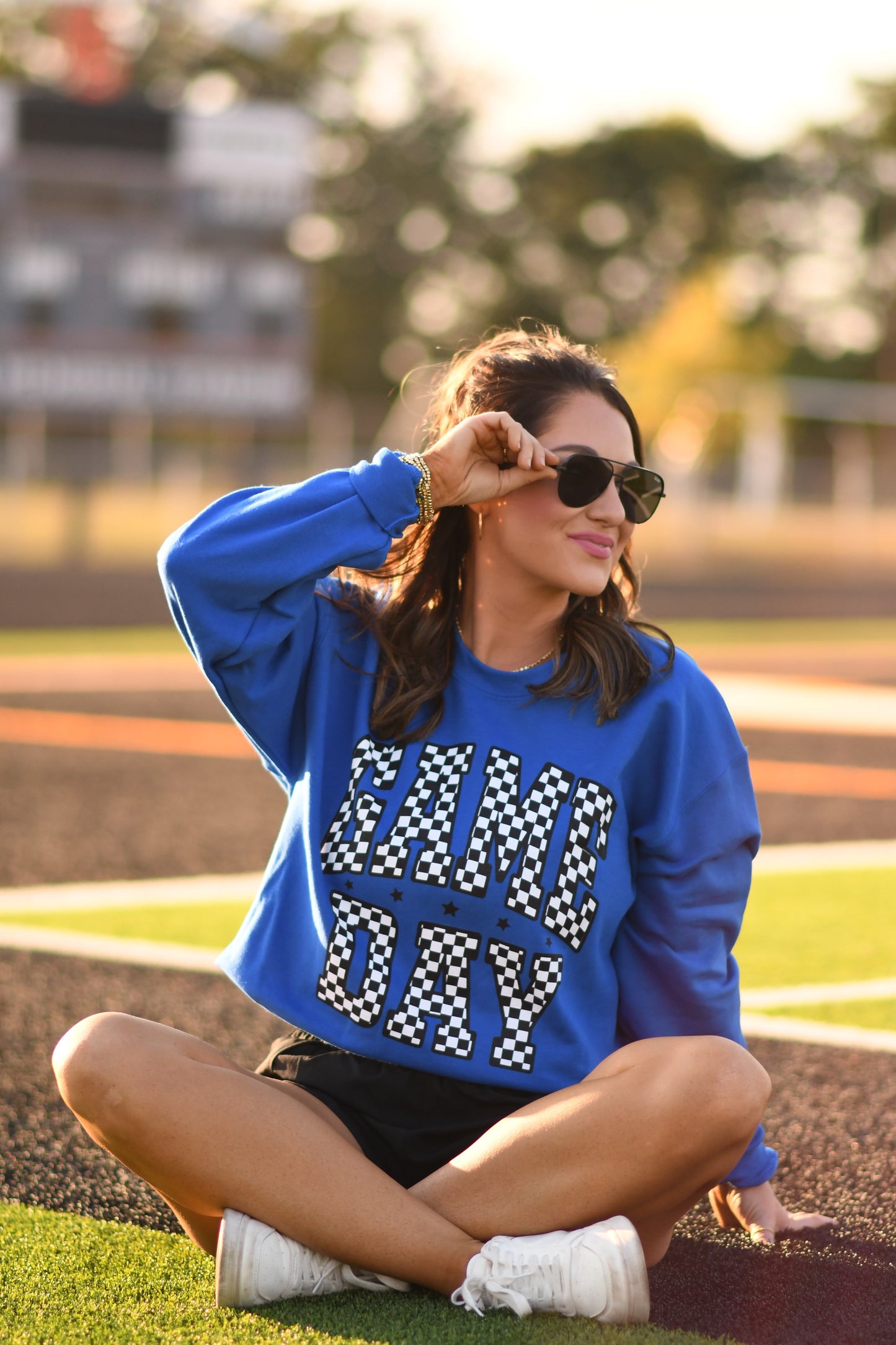 RTS Royal Blue Checkered Game Day Sweatshirt