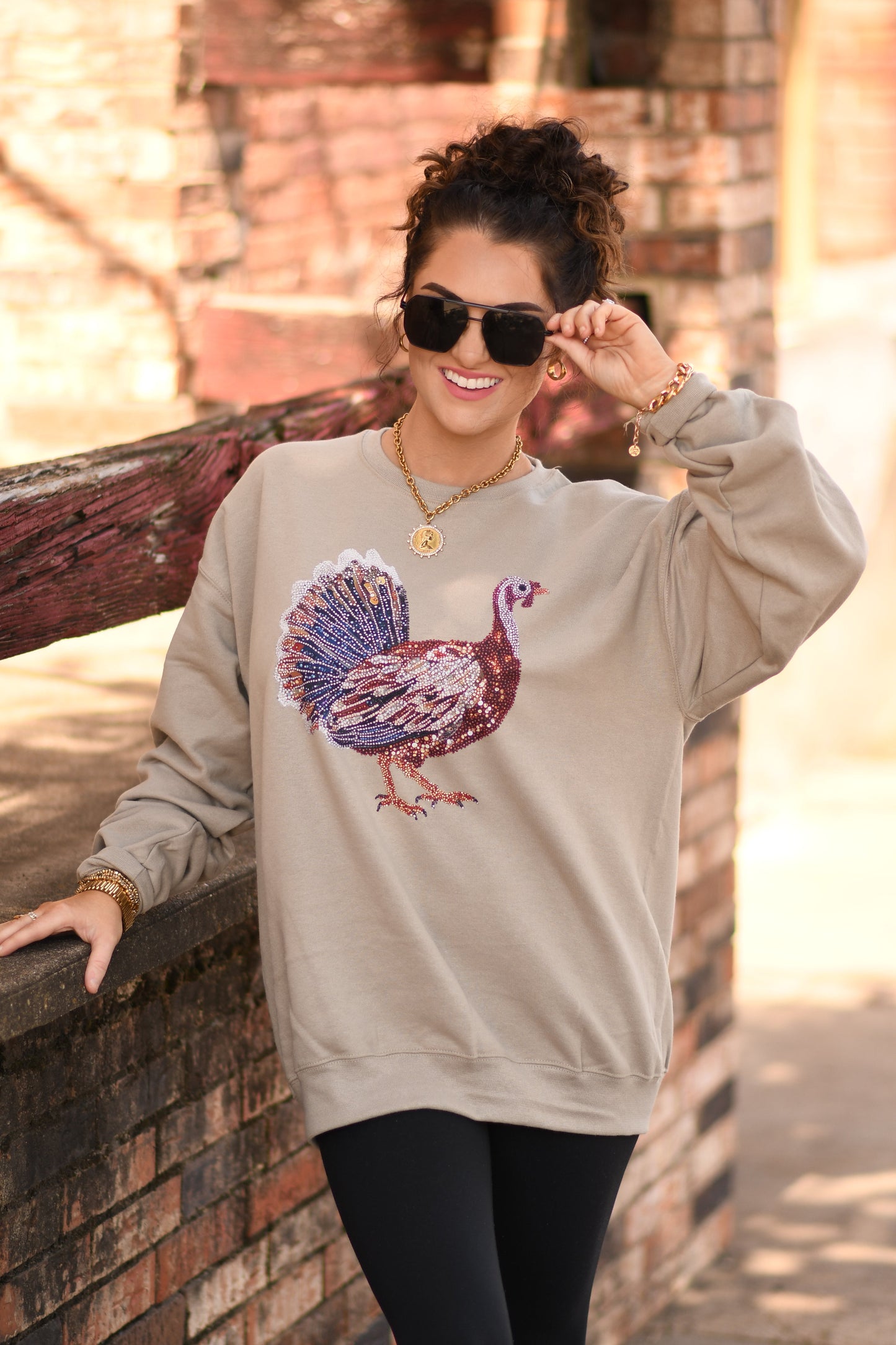 Faux Rhinestone Turkey Sweatshirt