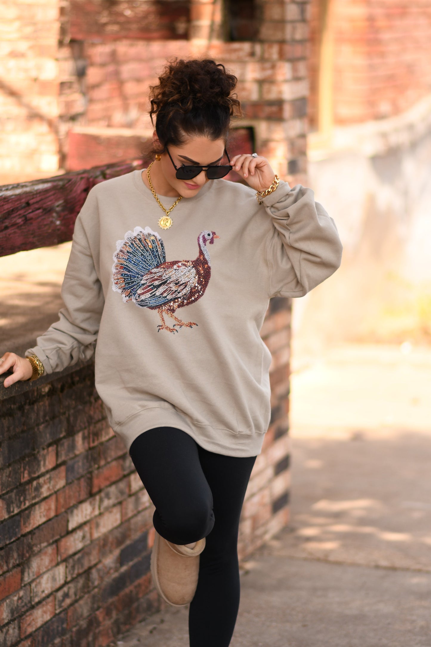 Faux Rhinestone Turkey Sweatshirt