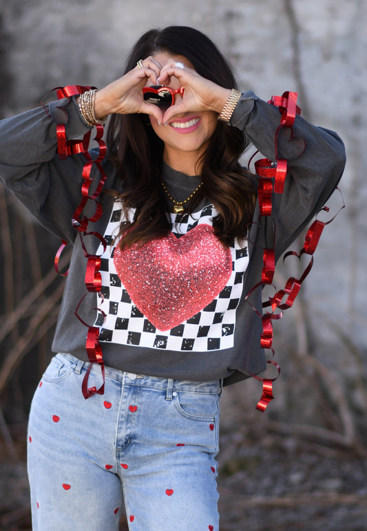 Glittered Checkered Heart Tee / Long Sleeve Tee