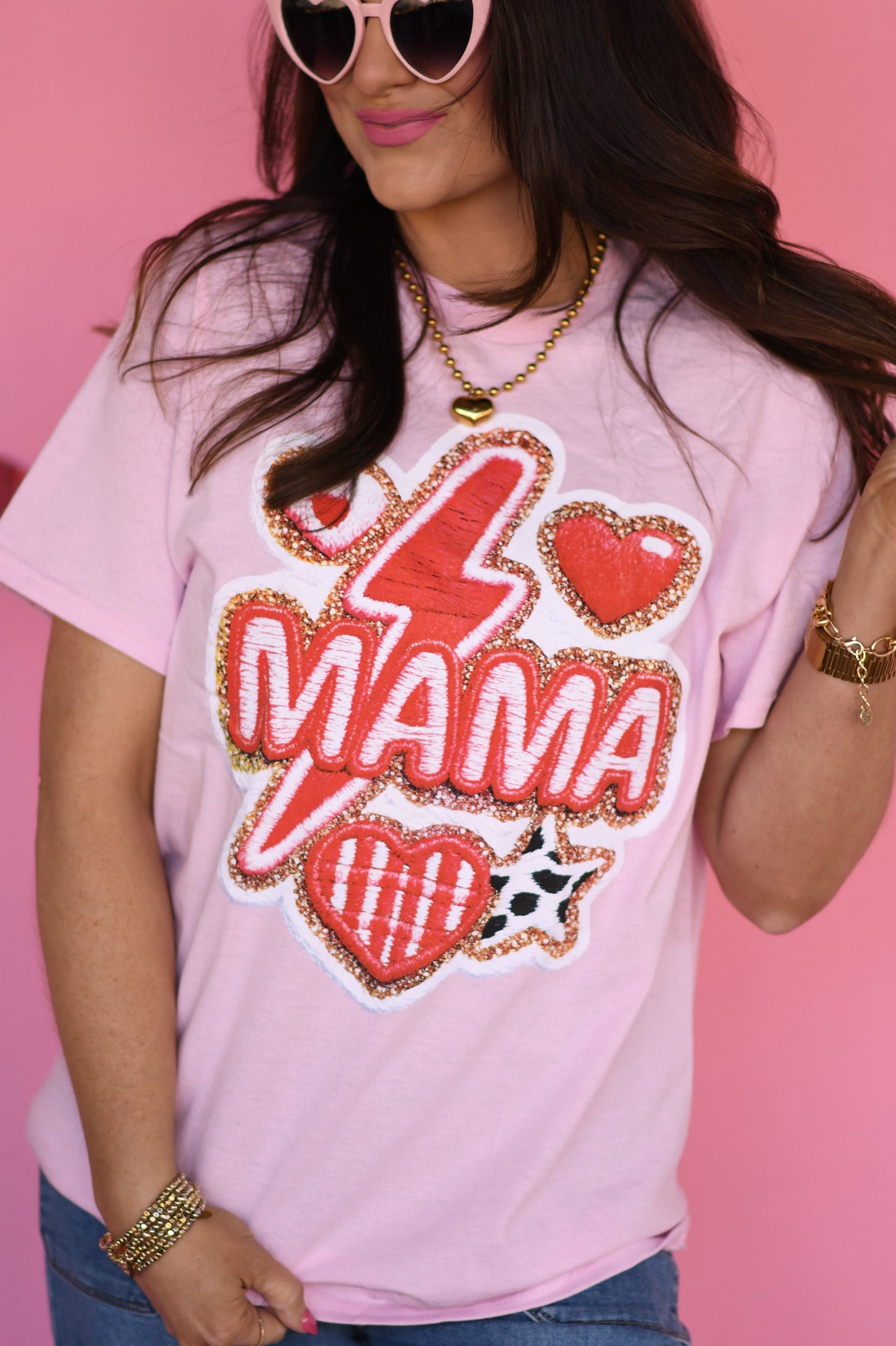 Mama Leopard Bolt & Hearts Tee