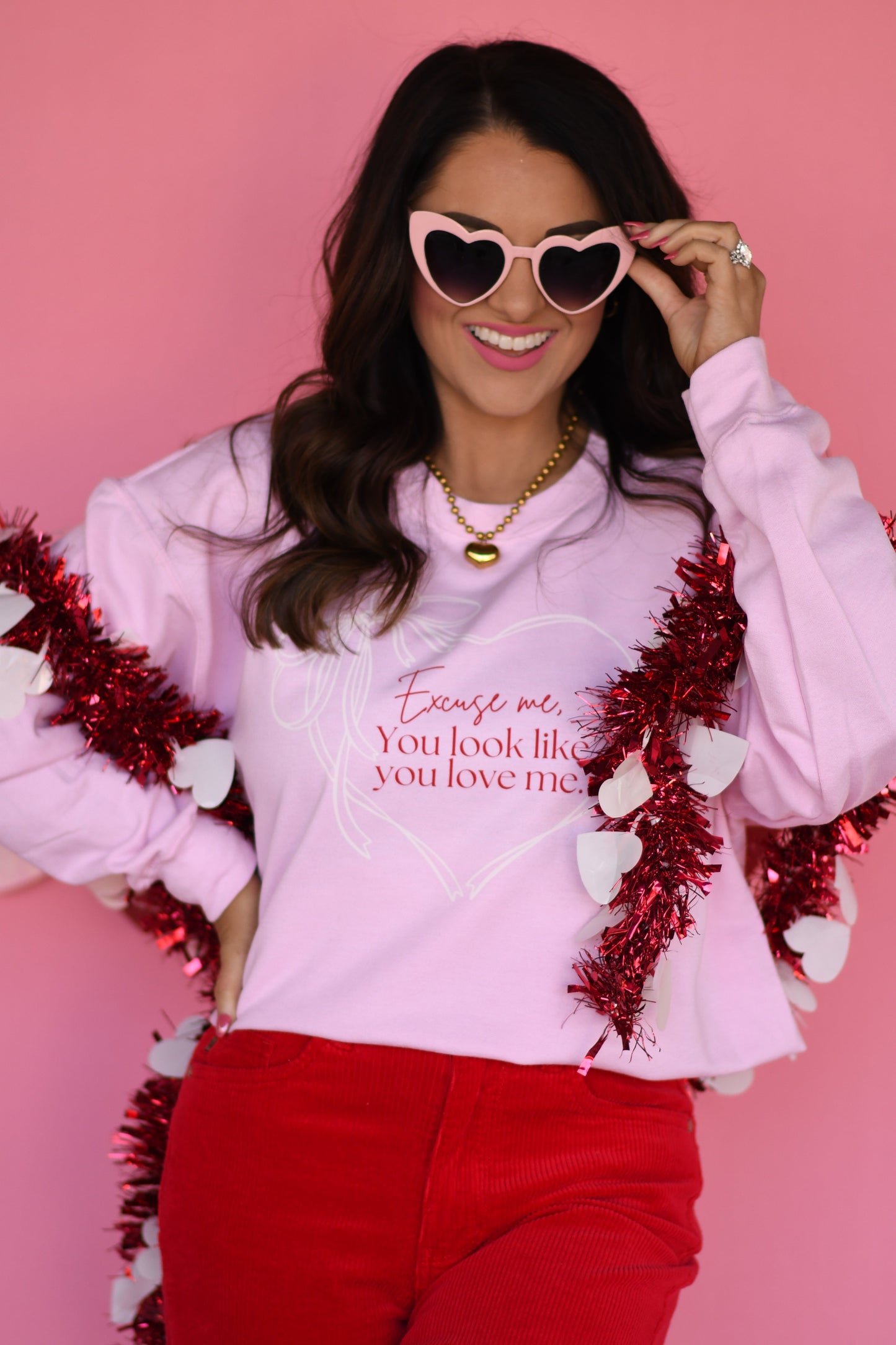 Excuse Me, You Look Like You Love Me Heart Bow Sweatshirt