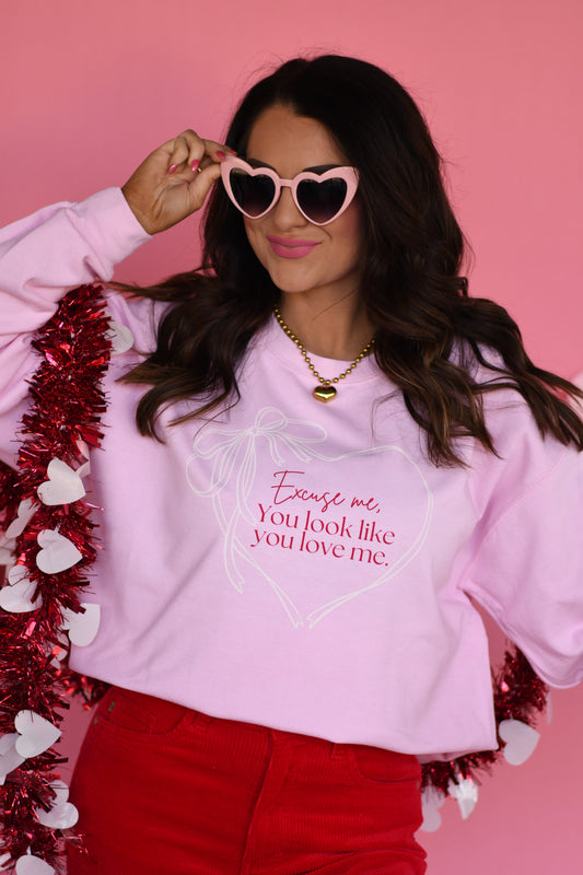 Excuse Me, You Look Like You Love Me Heart Bow Sweatshirt