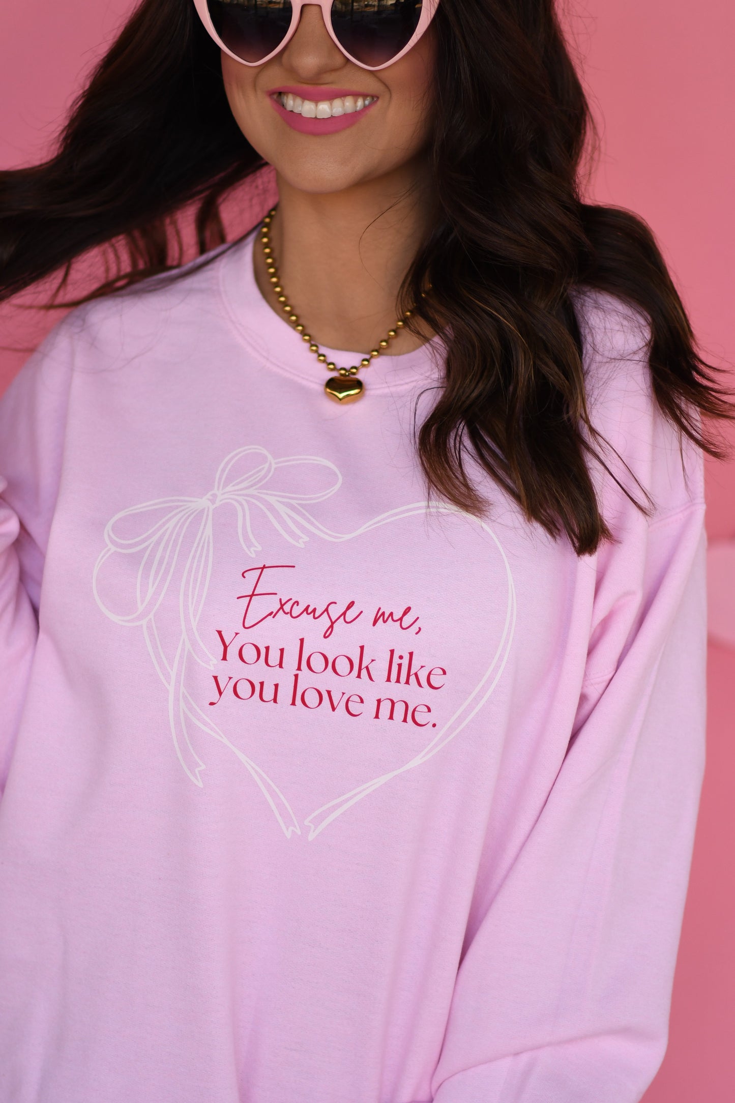 Excuse Me, You Look Like You Love Me Heart Bow Sweatshirt