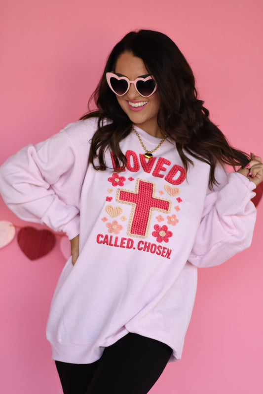 Loved Called Chosen Faux Crochet Sweatshirt