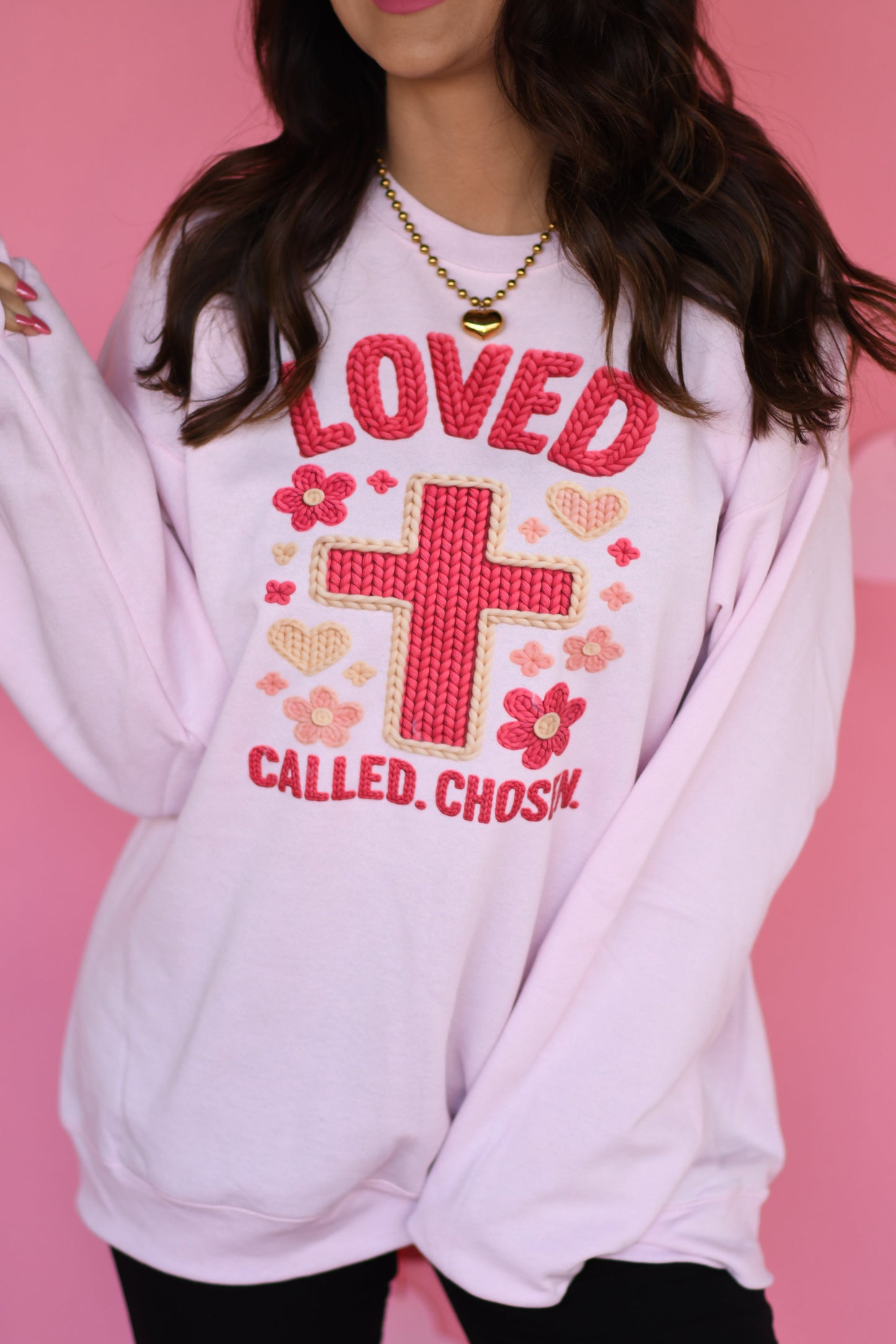 Loved Called Chosen Faux Crochet Sweatshirt