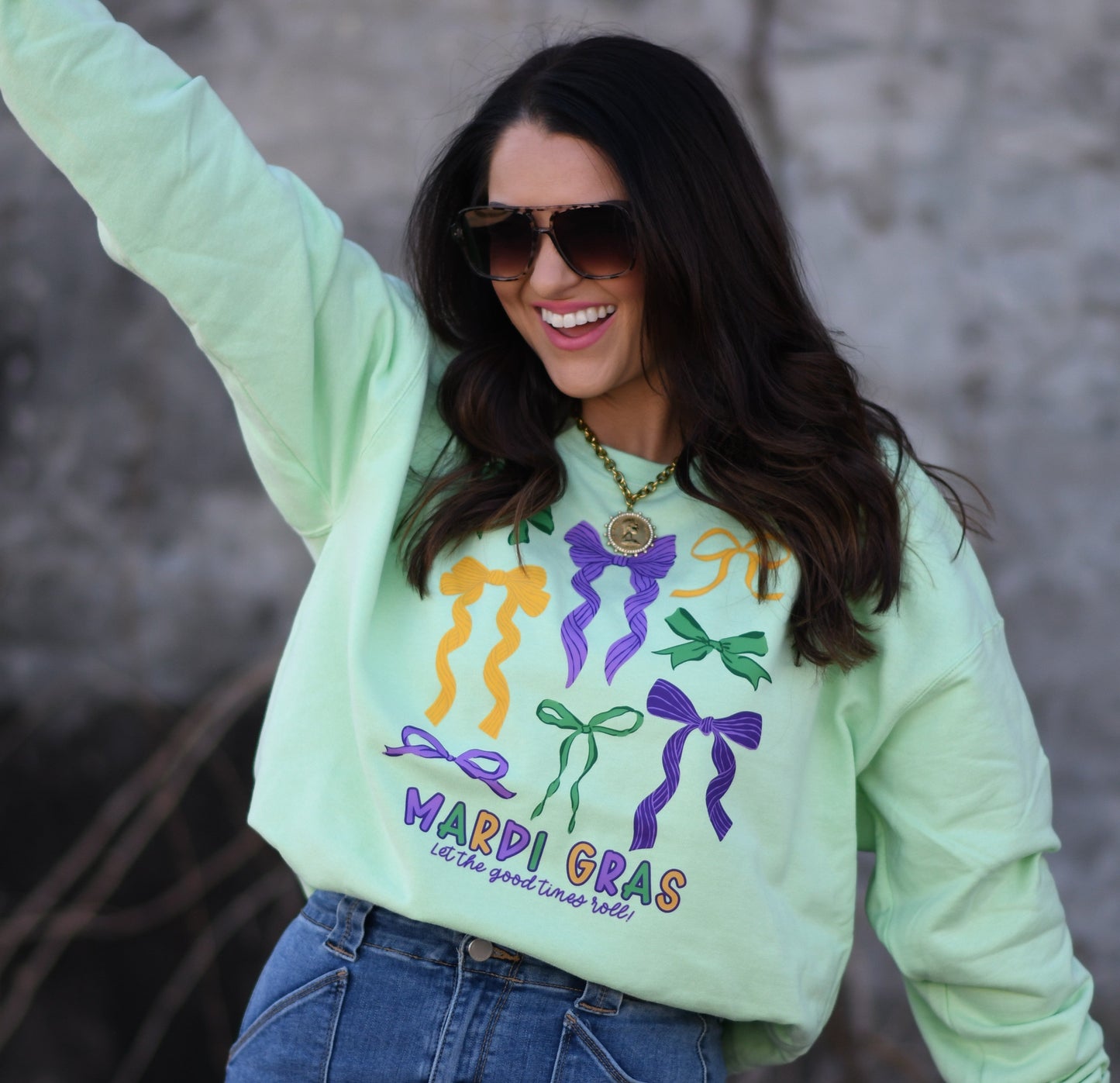 Mardi Gras Let The Good Times Roll Multi Bow Sweatshirt/Tee