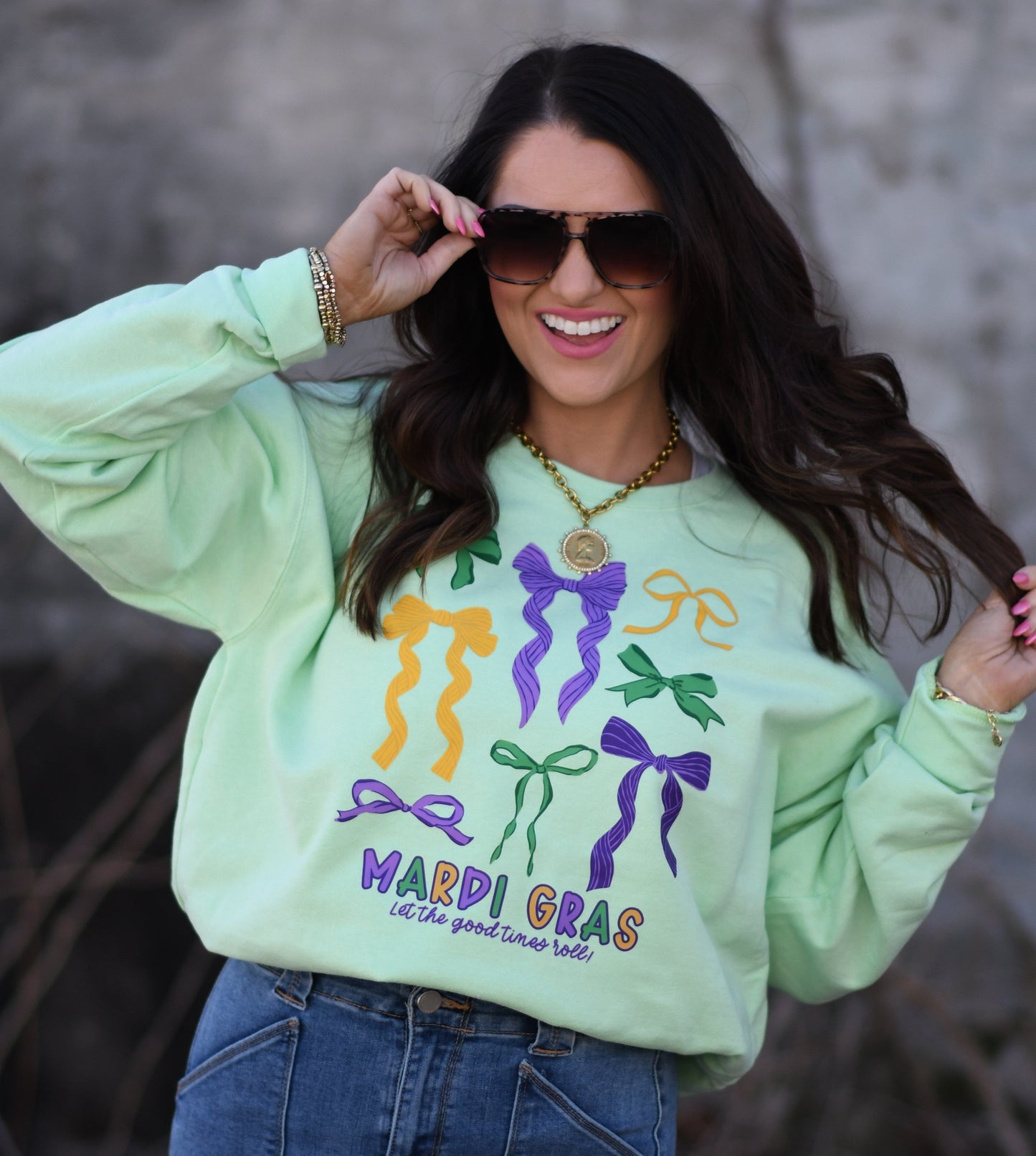 Mardi Gras Let The Good Times Roll Multi Bow Sweatshirt/Tee