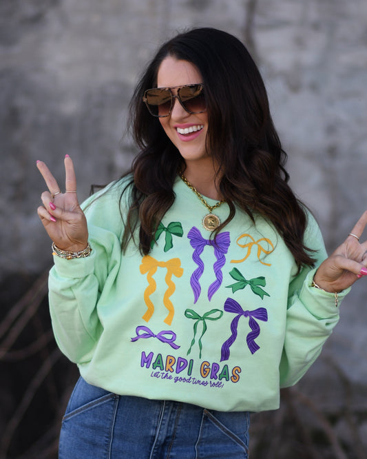 Mardi Gras Let The Good Times Roll Multi Bow Sweatshirt/Tee