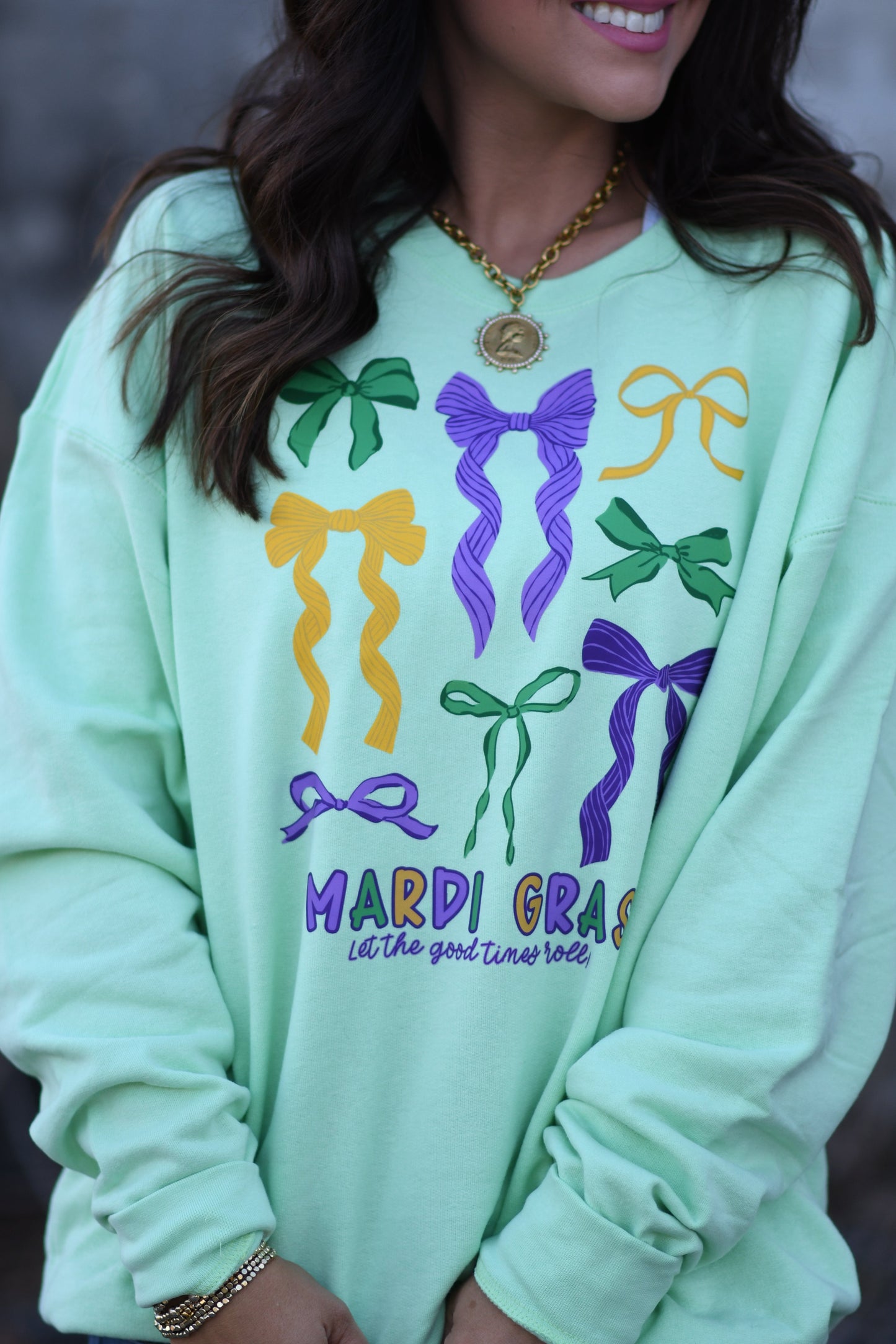 Mardi Gras Let The Good Times Roll Multi Bow Sweatshirt/Tee