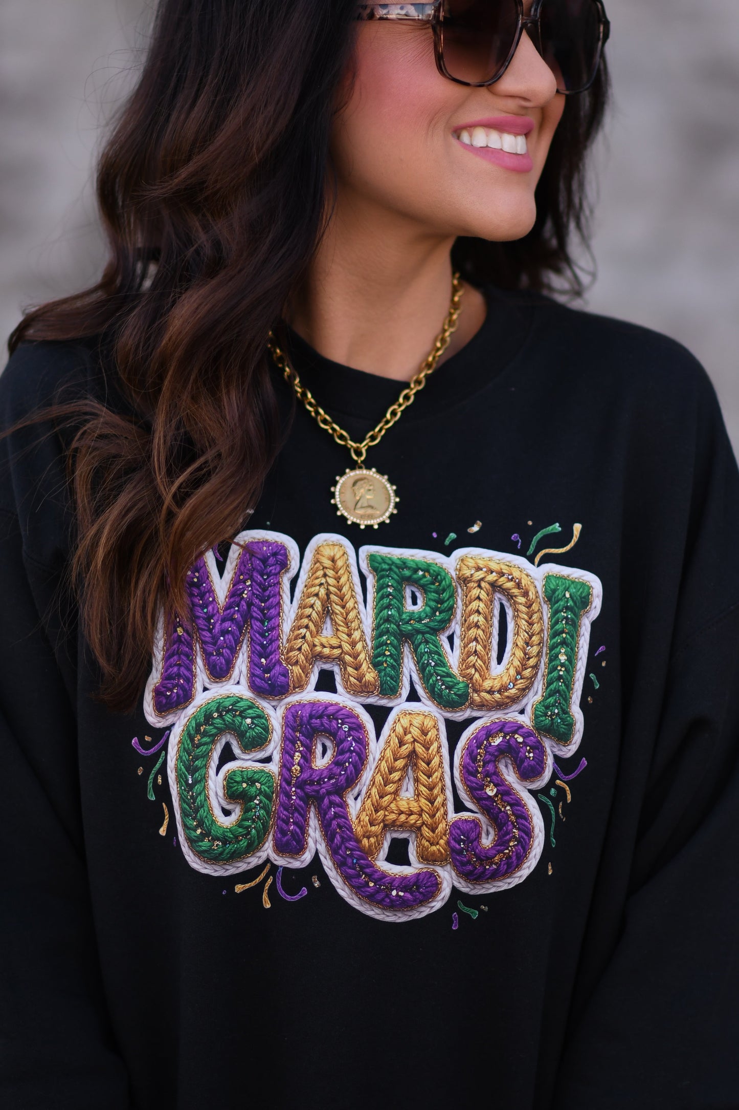 Mardi Gras Faux Yarn Confetti Sweatshirt