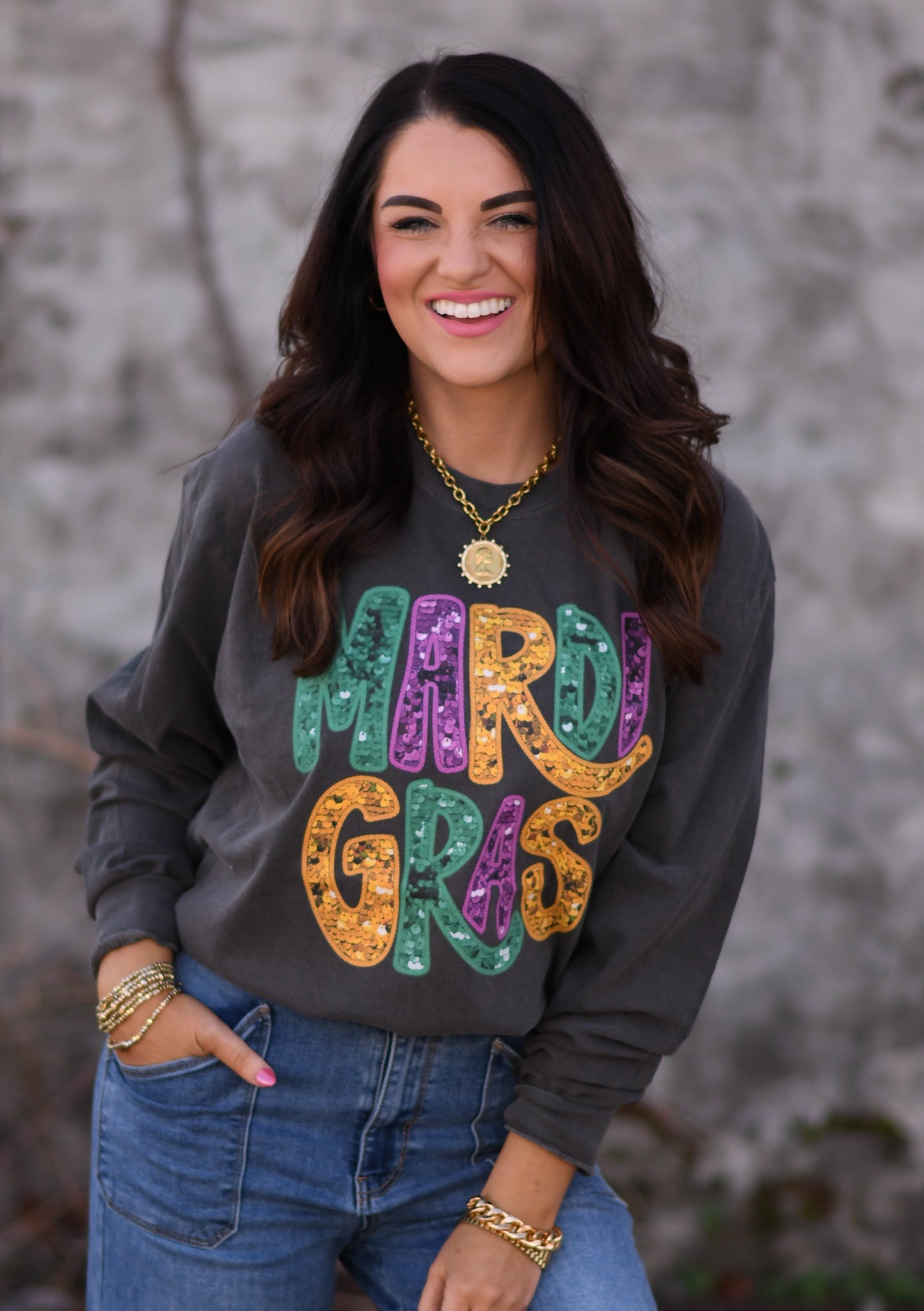 Mardi Gras Faux Sequins Tee/Long Sleeve Tee