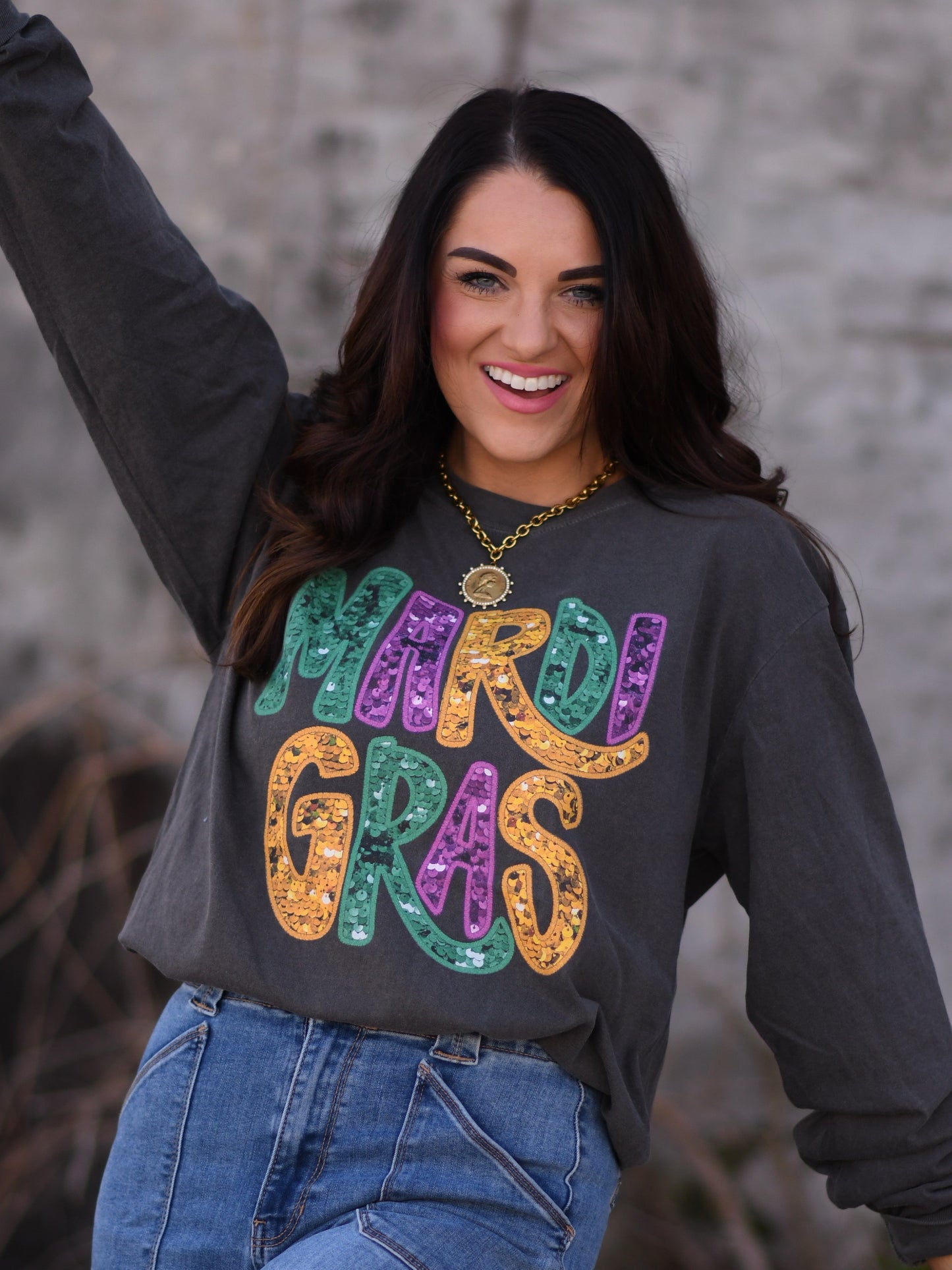 Mardi Gras Faux Sequins Tee/Long Sleeve Tee