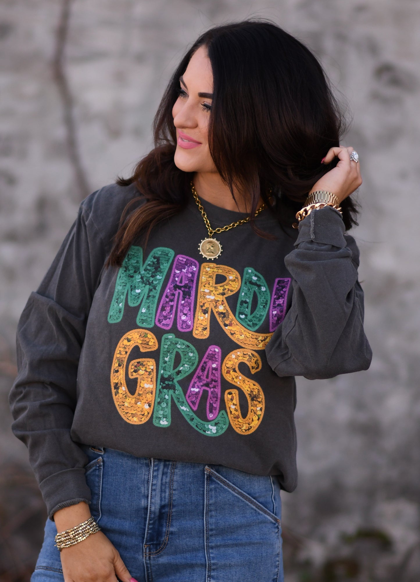 Mardi Gras Faux Sequins Tee/Long Sleeve Tee