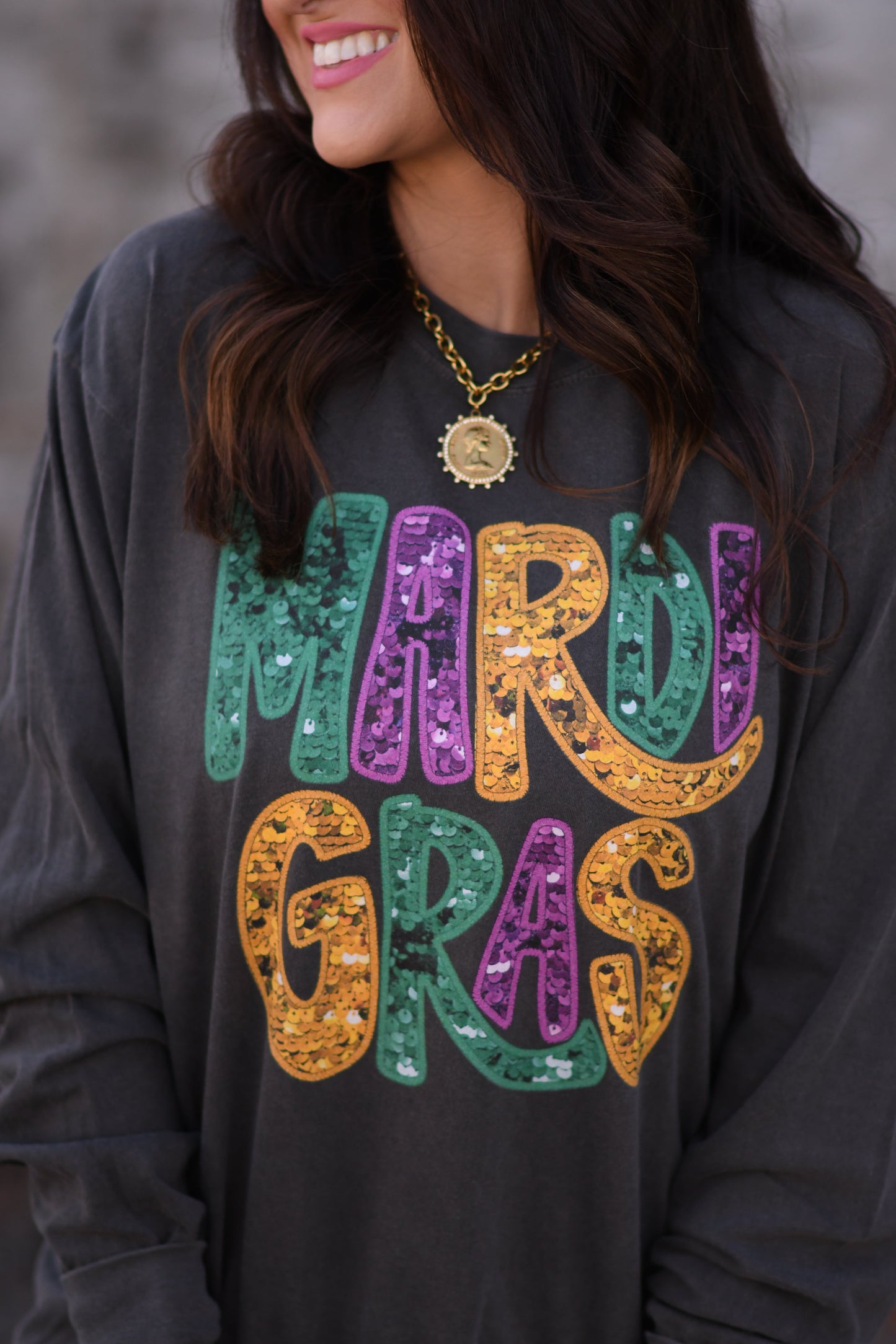 Mardi Gras Faux Sequins Tee/Long Sleeve Tee