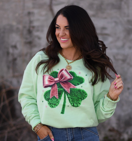 Faux Yarn Shamrock Bow Sweatshirt/Tee