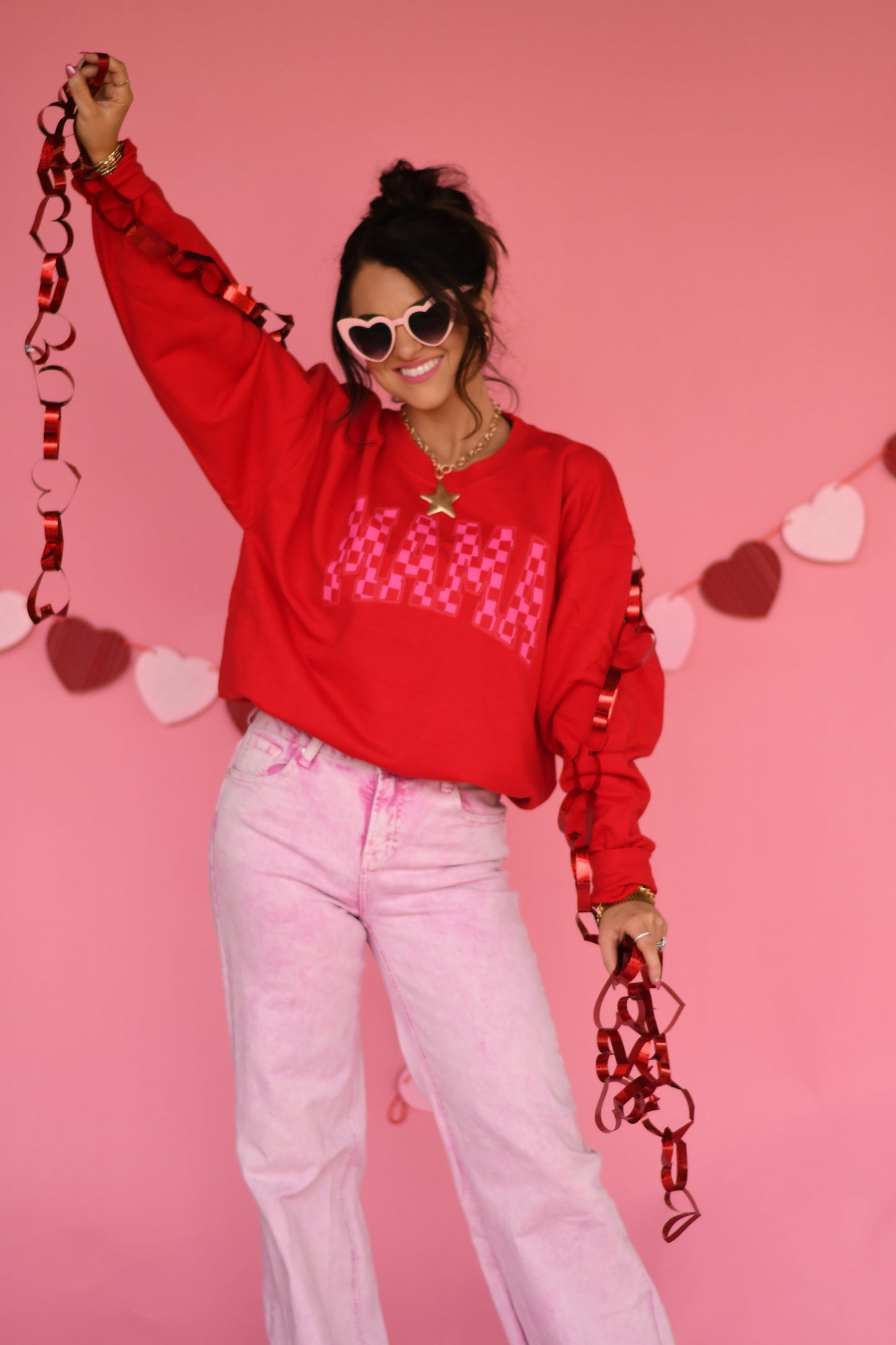 Mama Red and Pink Checkered Sweatshirt