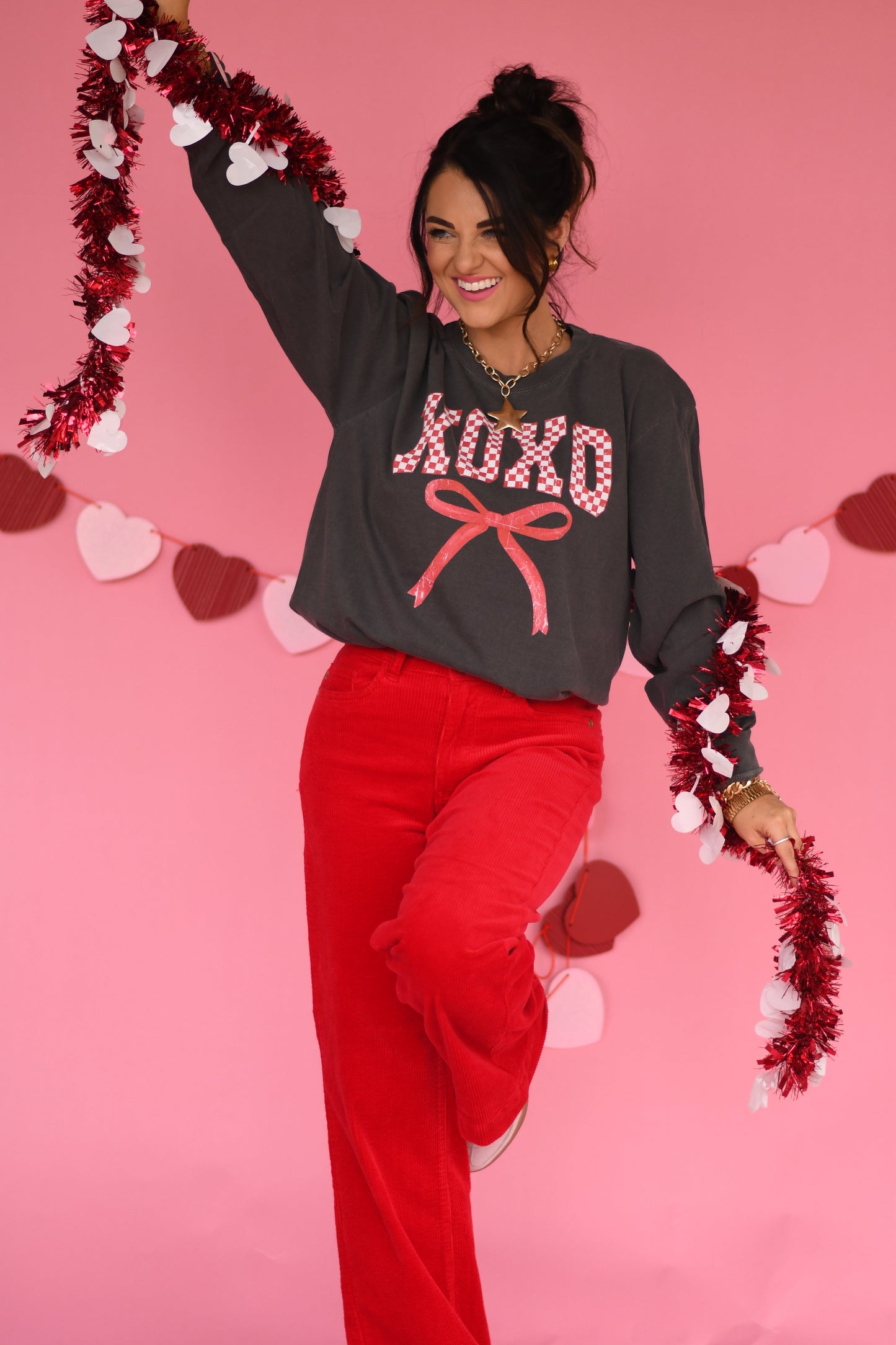 XOXO Checkered Bow Long Sleeve/Tee