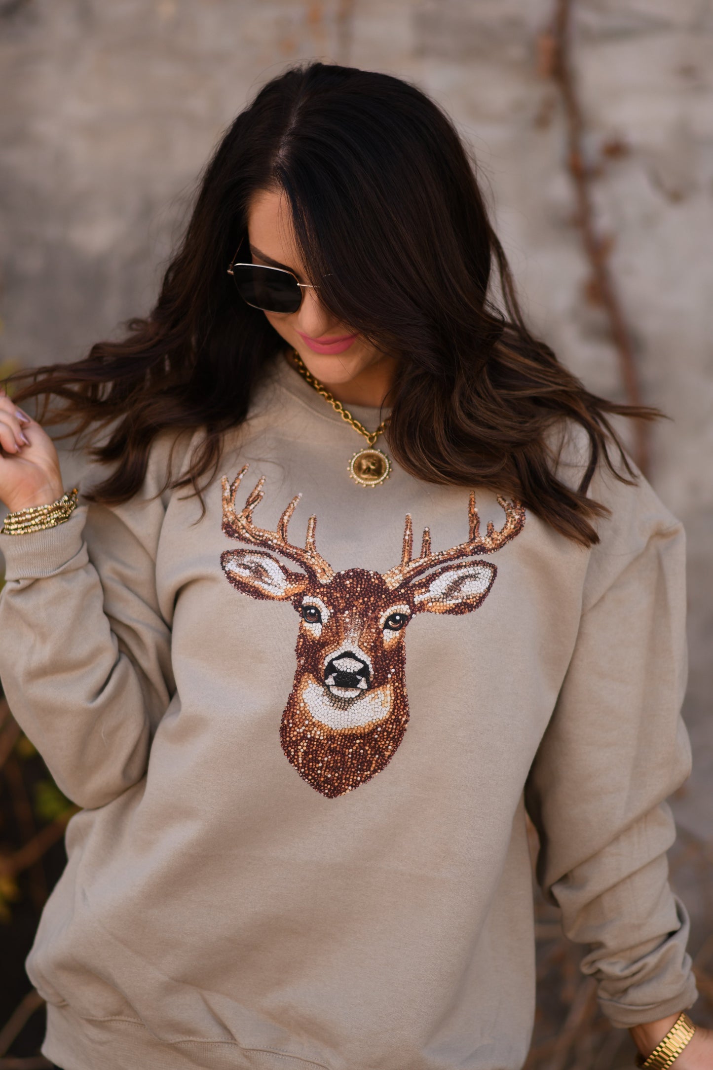Faux Rhinestone Deer Sweatshirt