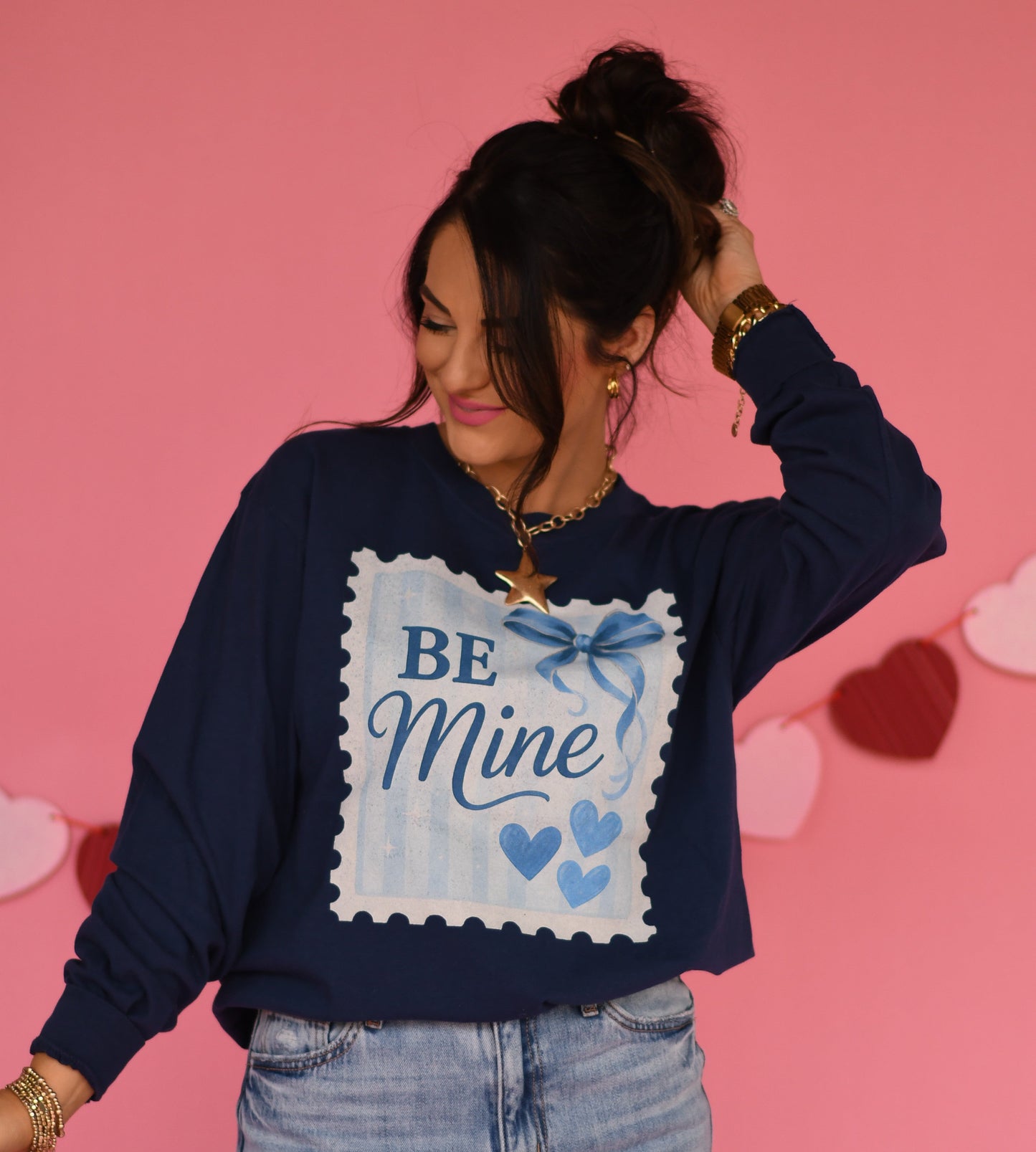 Blue Be Mine Stamp Long Sleeve/Short Sleeve Tee