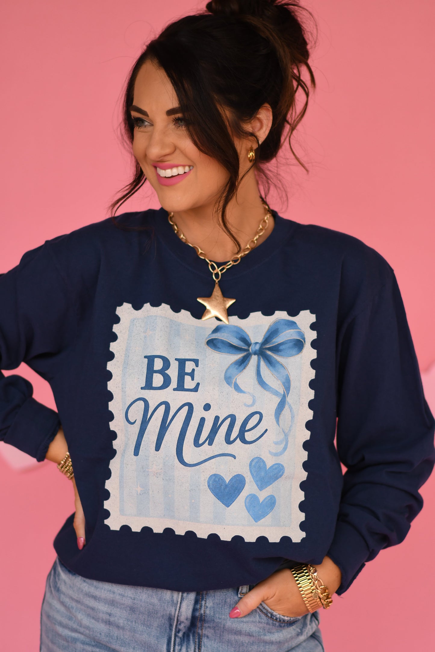 Blue Be Mine Stamp Long Sleeve/Short Sleeve Tee
